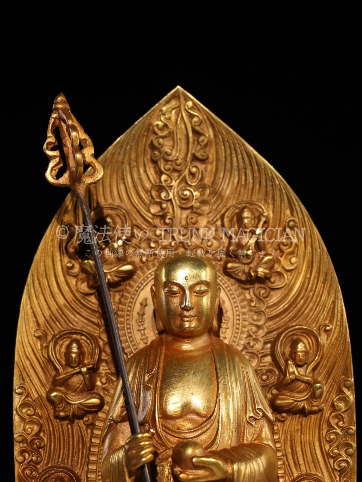 旧家蔵出し 銅製 浮彫 鏨刻 塗金 地藏王菩薩像 仏像 密宗密教 供養品