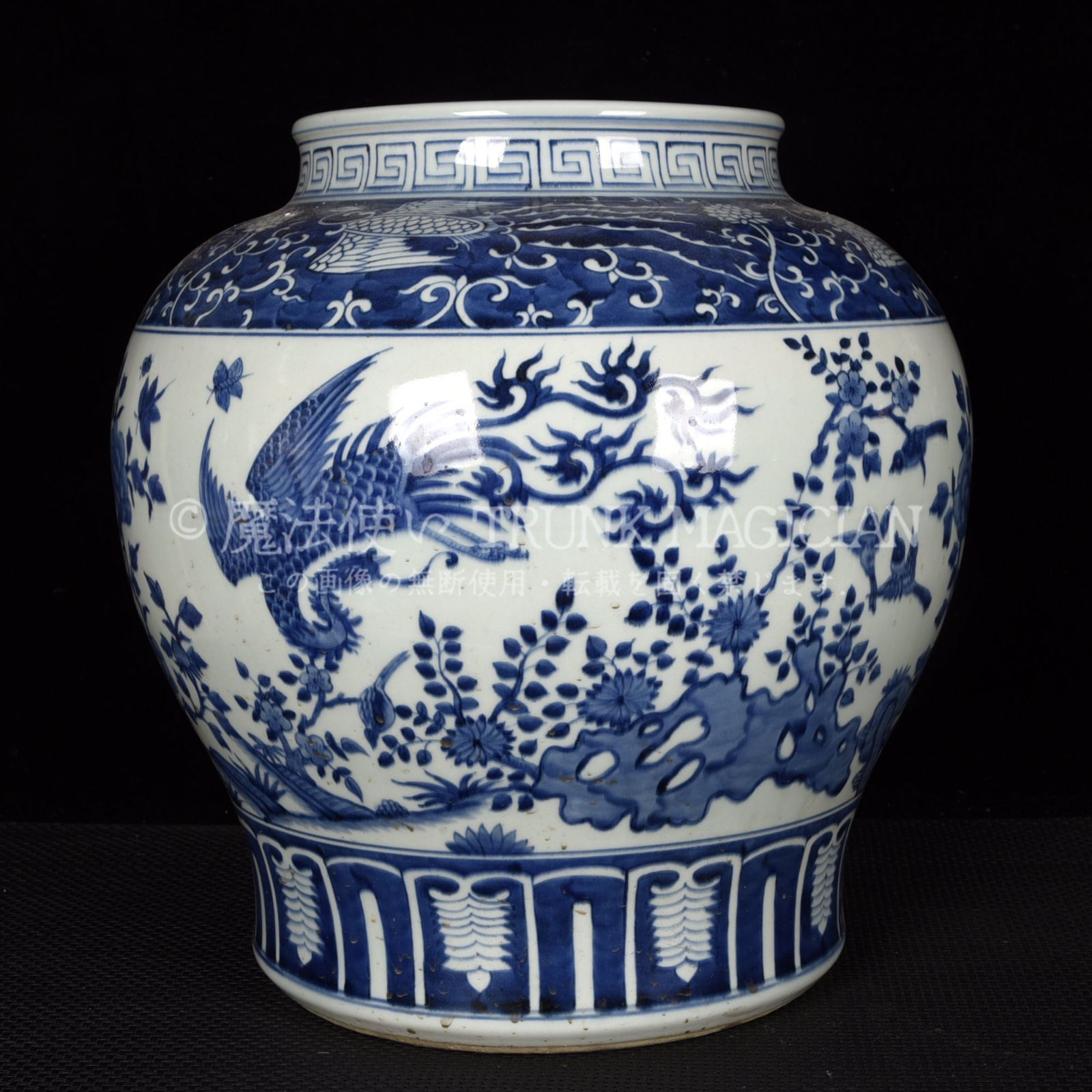 旧家蔵出し 大明萬暦年製 青花 百鳥朝鳳紋罐 古陶瓷器 陶芸 造型精美