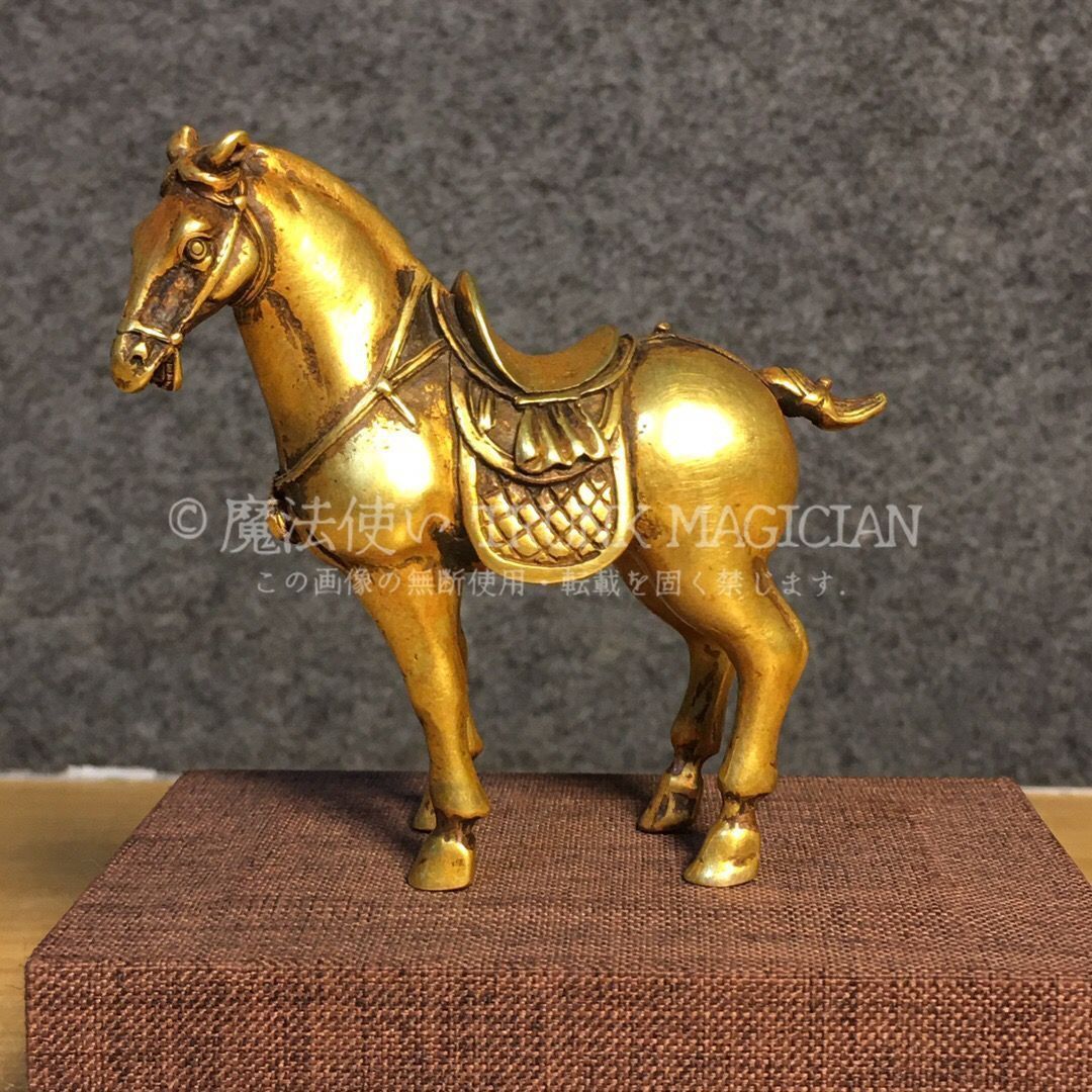 旧家蔵出し 紫銅製 浮彫 鏨刻 塗金 馬到成功 置物 賞物 供養品 古美術