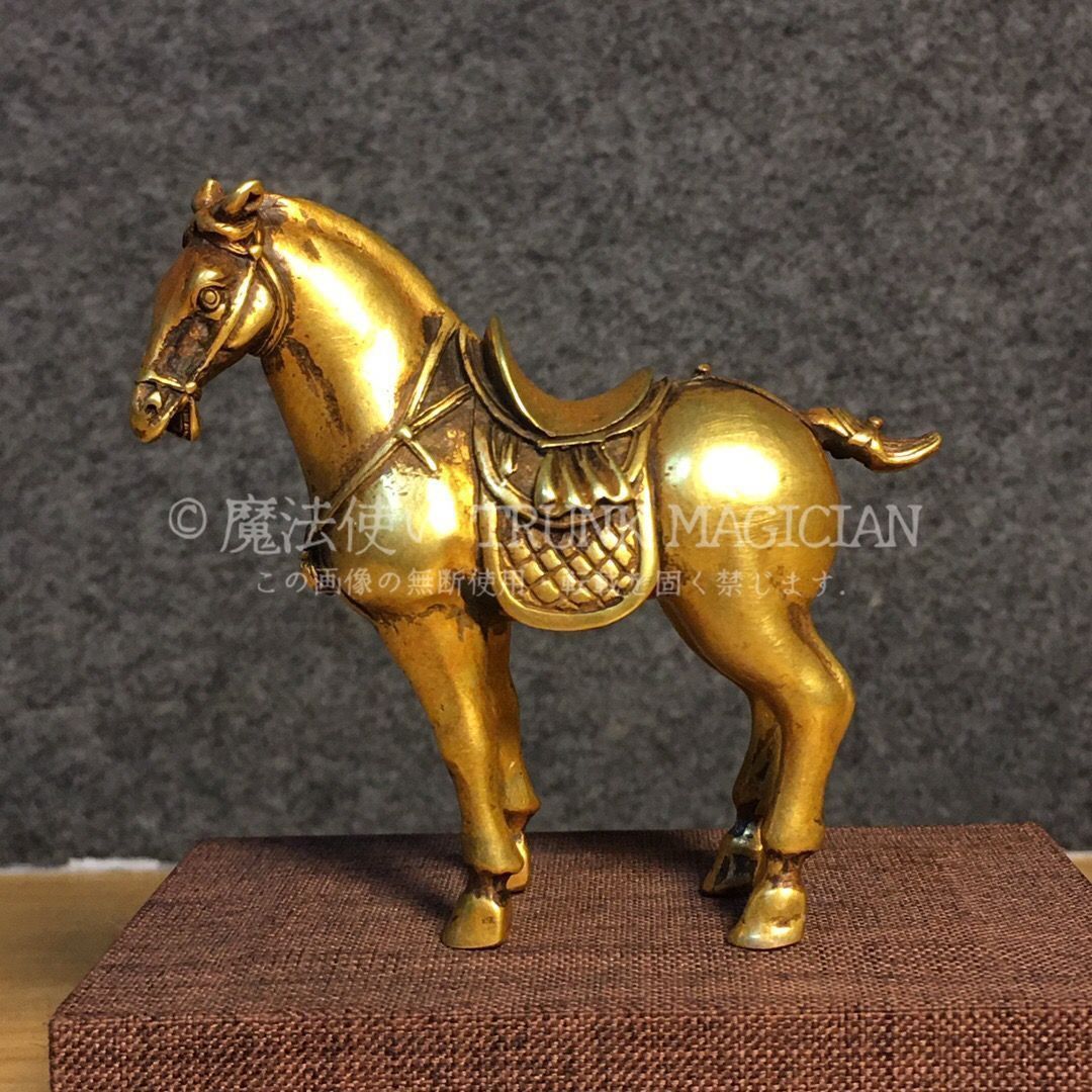 旧家蔵出し 紫銅製 浮彫 鏨刻 塗金 馬到成功 置物 賞物 供養品 古美術