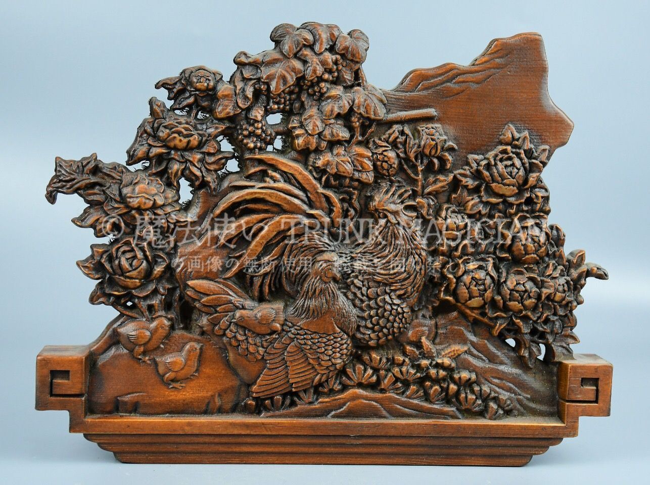 旧家蔵出し 黄楊木細密彫 大吉大利紋屏風 置物 賞物 文房具 書道品