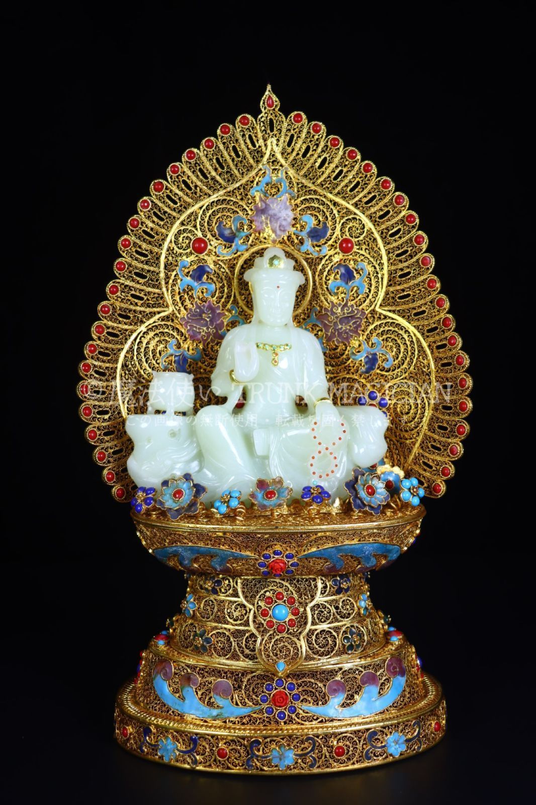 和田玉彫刻 仏　コレクション 送料無料　本物 旧家蔵出し 和田玉細密彫 羊脂玉 花糸 寶石嵌 景泰藍 釋迦牟尼像 仏像