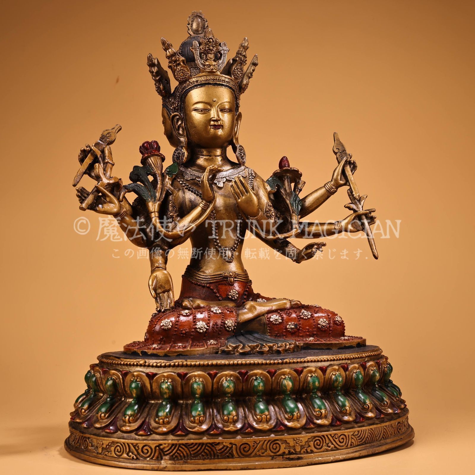旧家蔵出し 銅製 描金 浮彫 鏨刻 彩繪 尊勝仏母像 仏像 密宗密教 供養