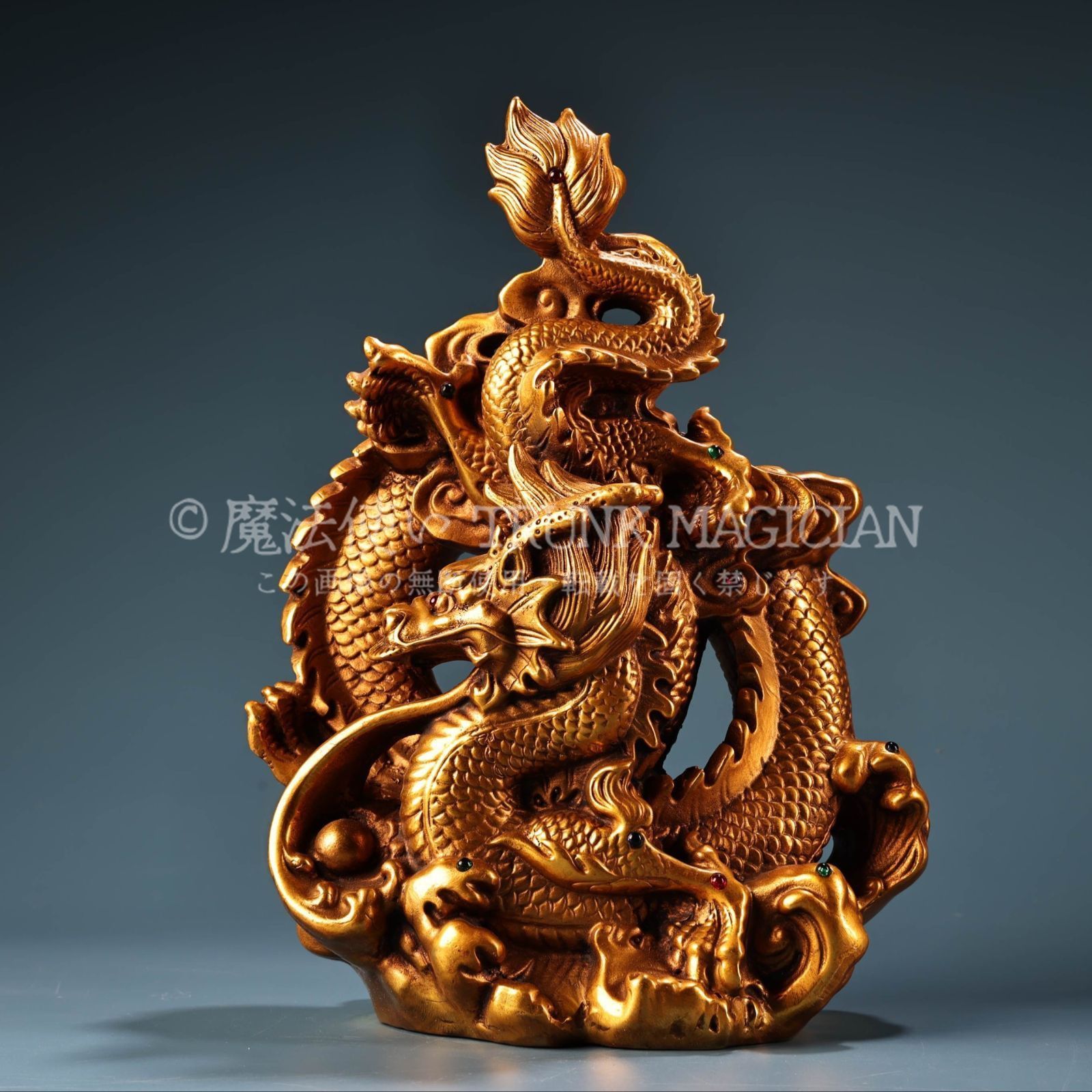 旧家蔵出し 銅製 塗金 龍行天下 置物 賞物 供養品 古美術品 収集家