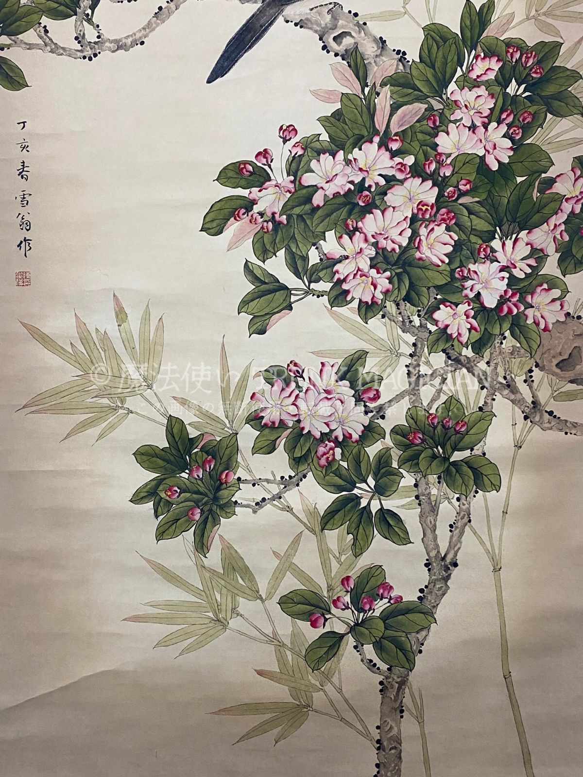 旧家蔵出し 四尺中堂画 陳之仏 花鳥画 宣紙 肉筆紙本 掛軸 中国画 中国