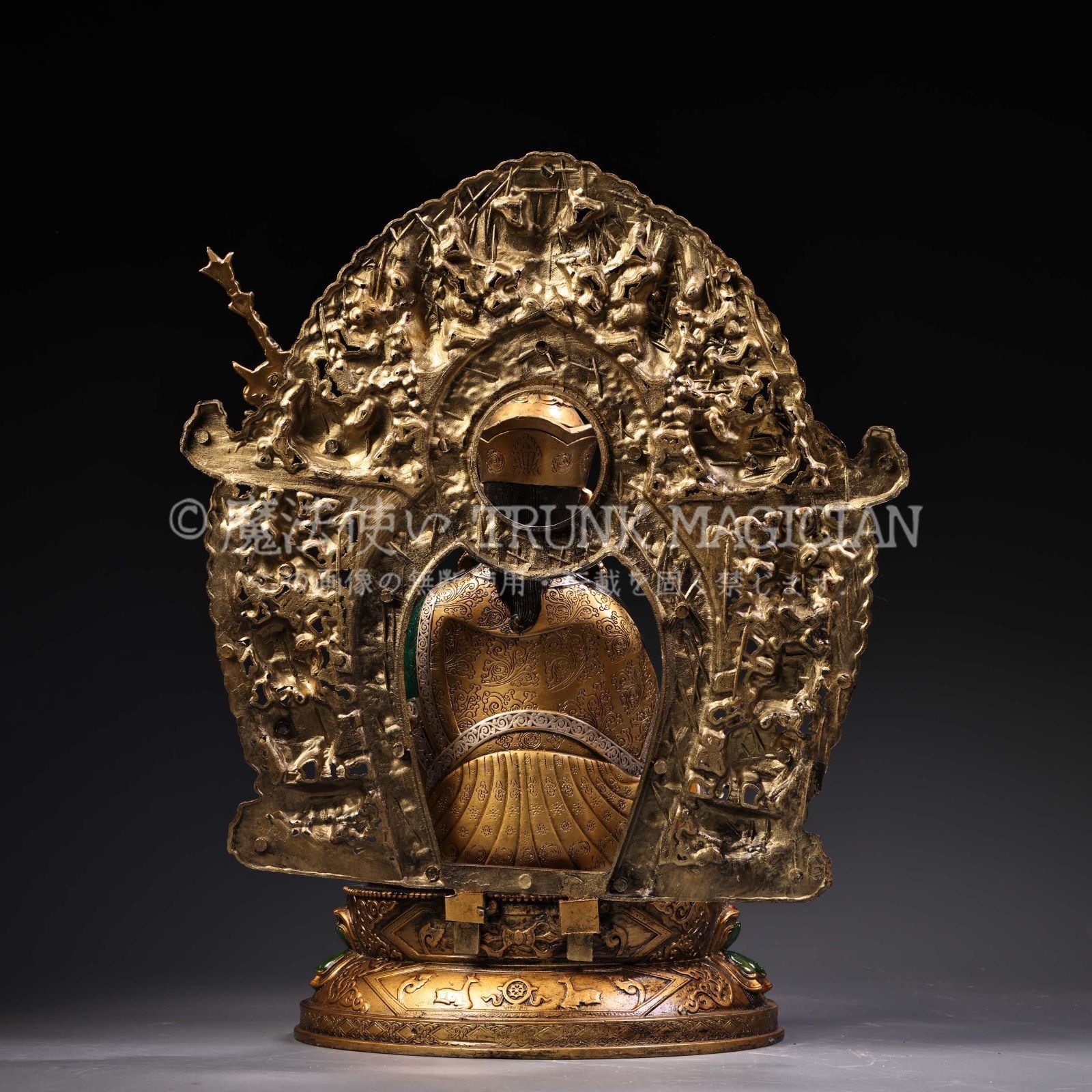 旧家蔵出し 銅製 描金 彩繪 蓮花生大師仏 仏像 宗教 仏教古美術 供養品