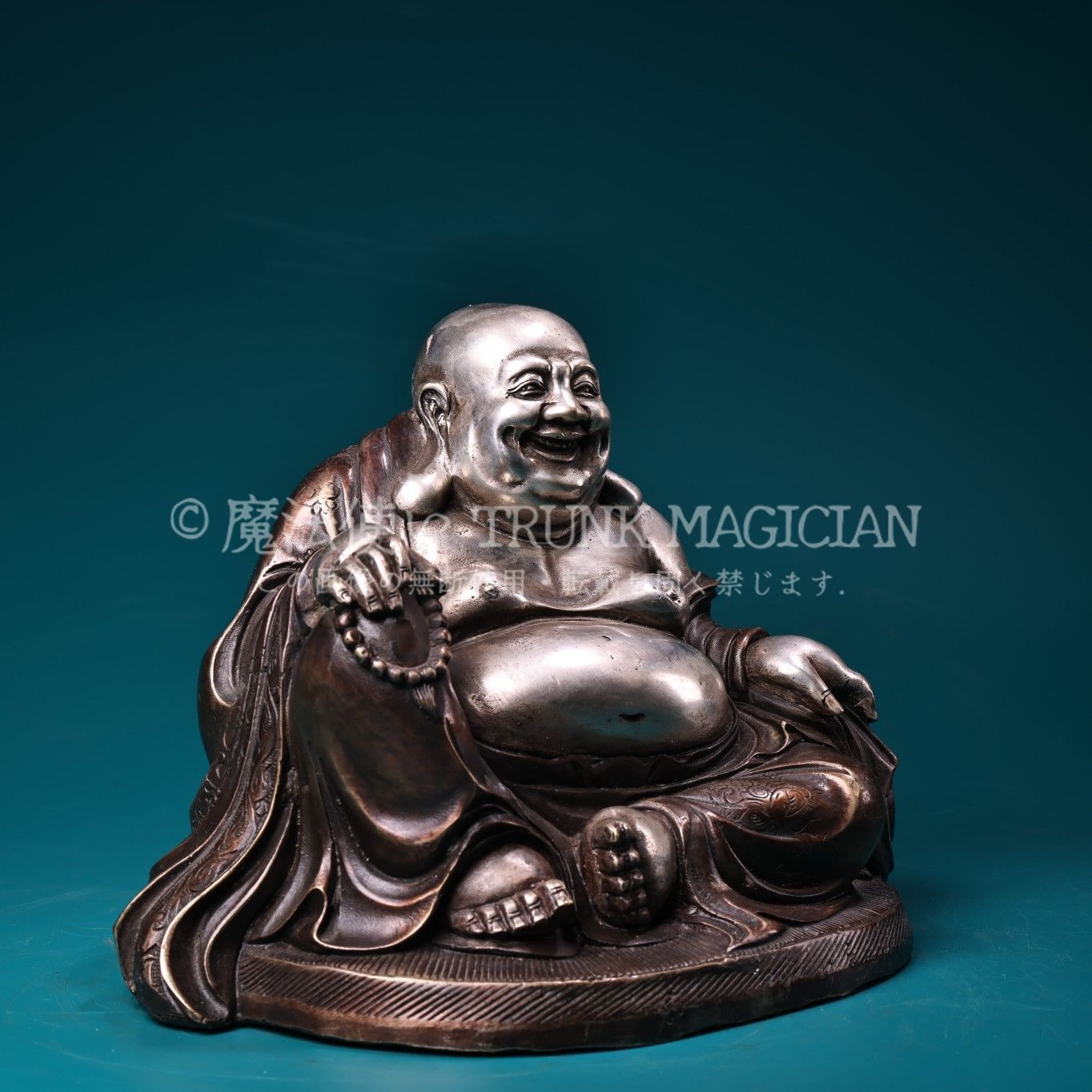 旧家蔵出し 銅製 銀鍍 浮彫 彌勒仏像 大肚仏 供養品 仏教古美術品 収集