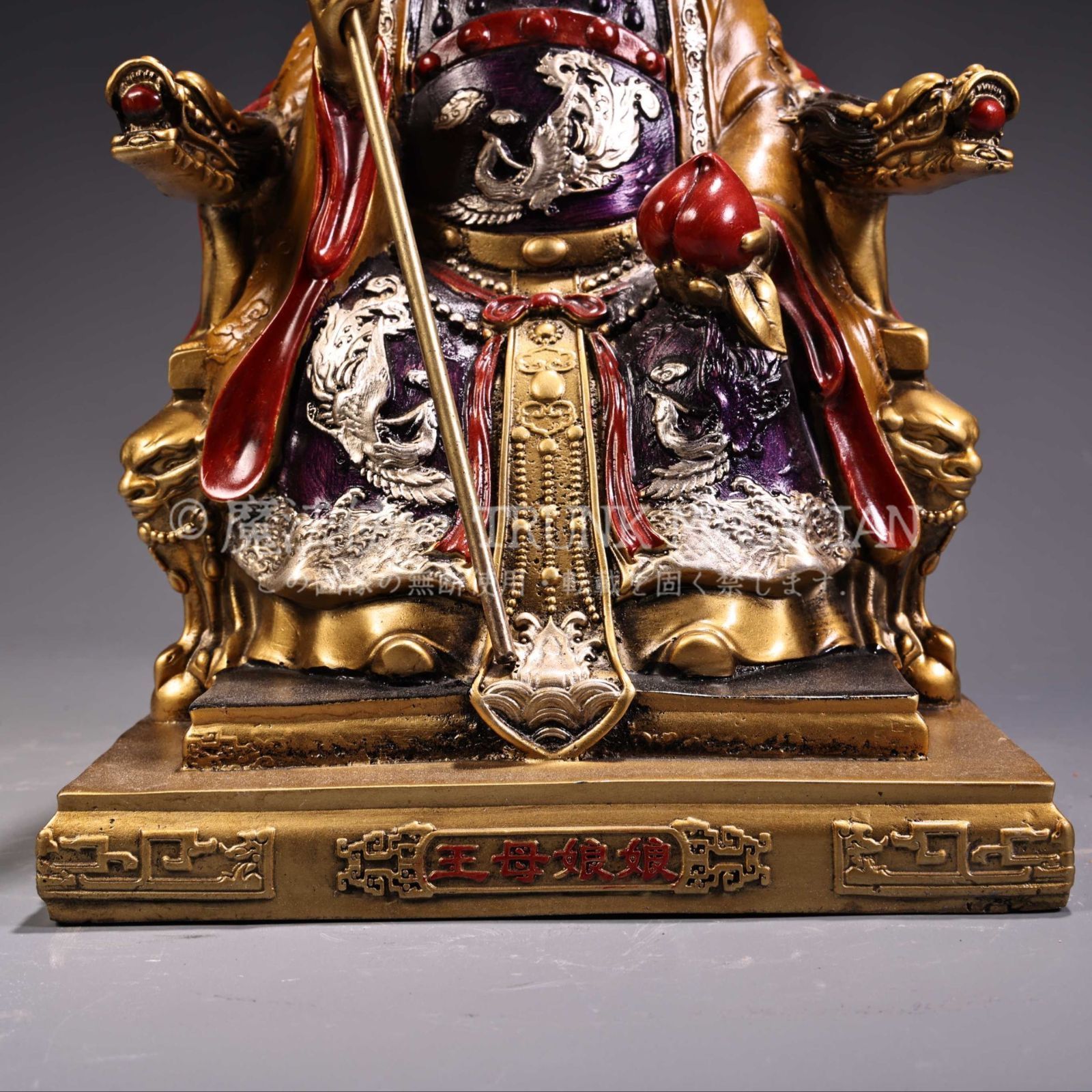 旧家蔵出し 銅製 浮彫 鏨刻 描金 彩繪 王母娘娘像 仏像 密宗密教 供養