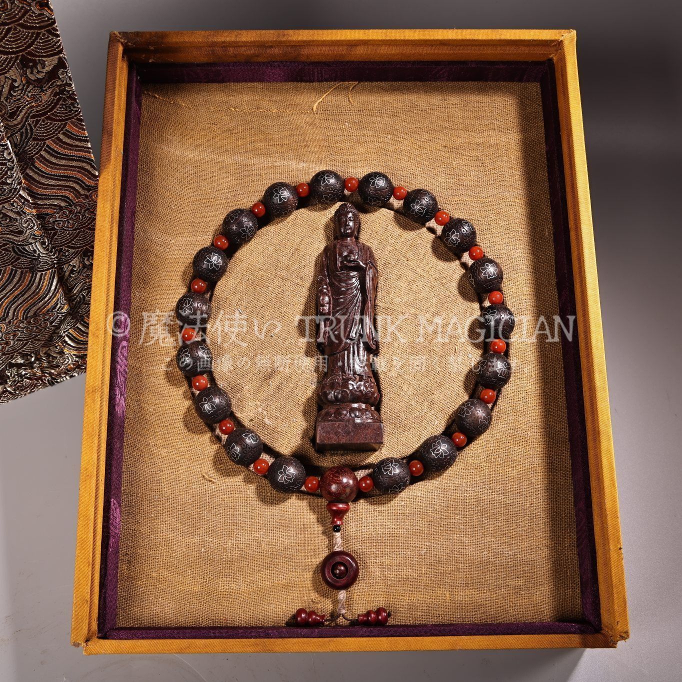 旧家蔵出し 沈香木細密彫 銀絲嵌 十八子手持 仏珠 數珠 念珠 経年加持