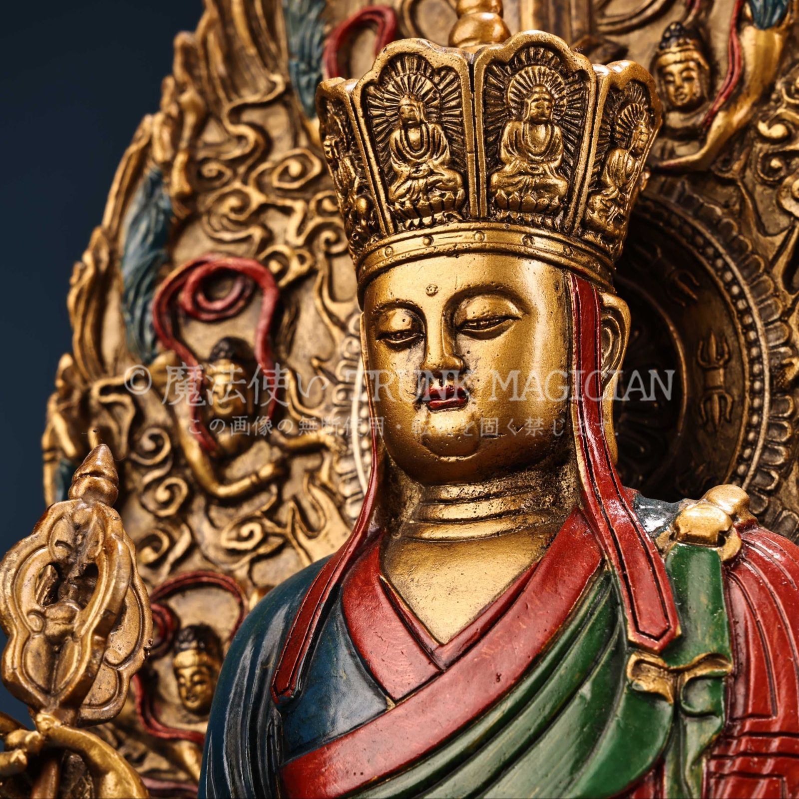 旧家蔵出し 銅製 浮彫 鏨刻 描金 彩繪 地藏王菩薩像 仏像 密宗密教
