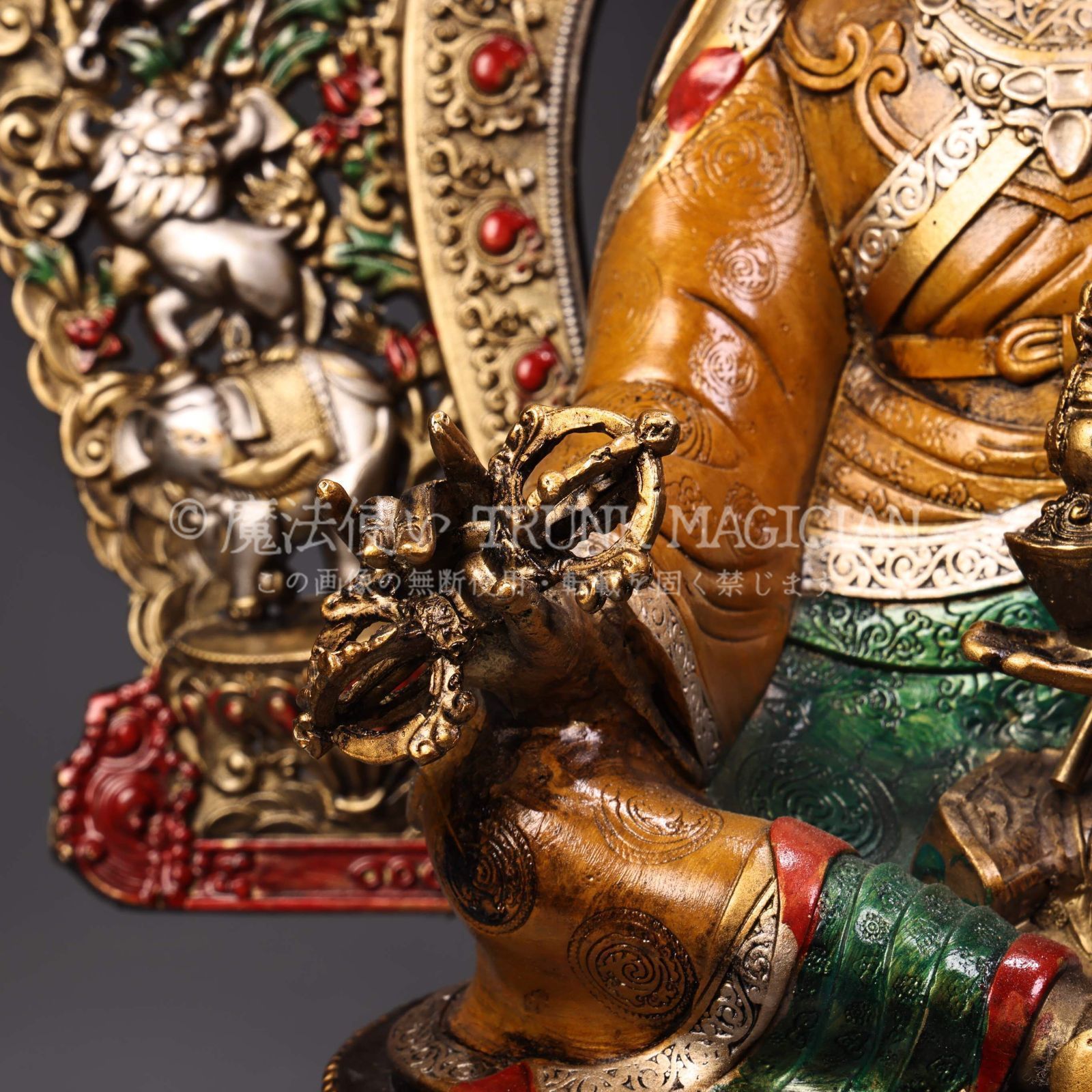 旧家蔵出し 銅製 描金 彩繪 蓮花生大師仏 仏像 宗教 仏教古美術 供養品