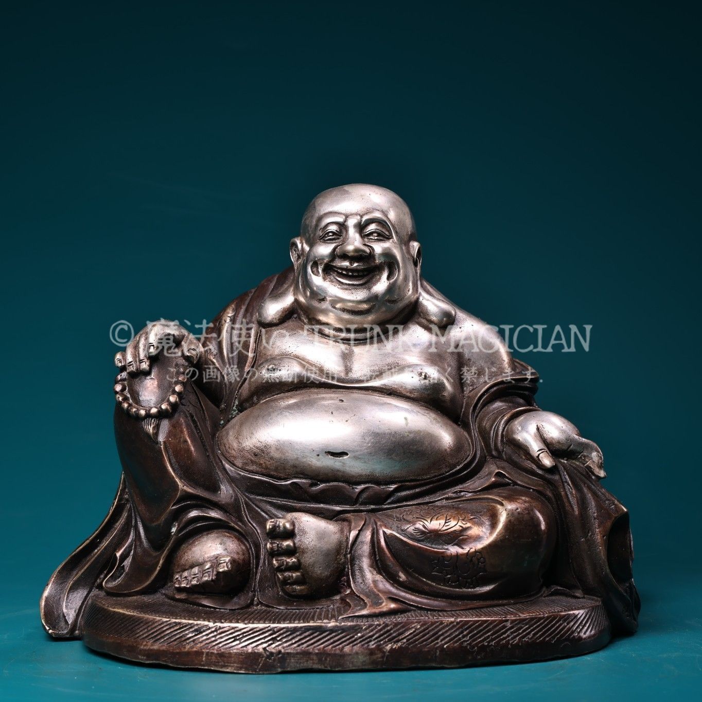 旧家蔵出し 銅製 銀鍍 浮彫 彌勒仏像 大肚仏 供養品 仏教古美術品 収集