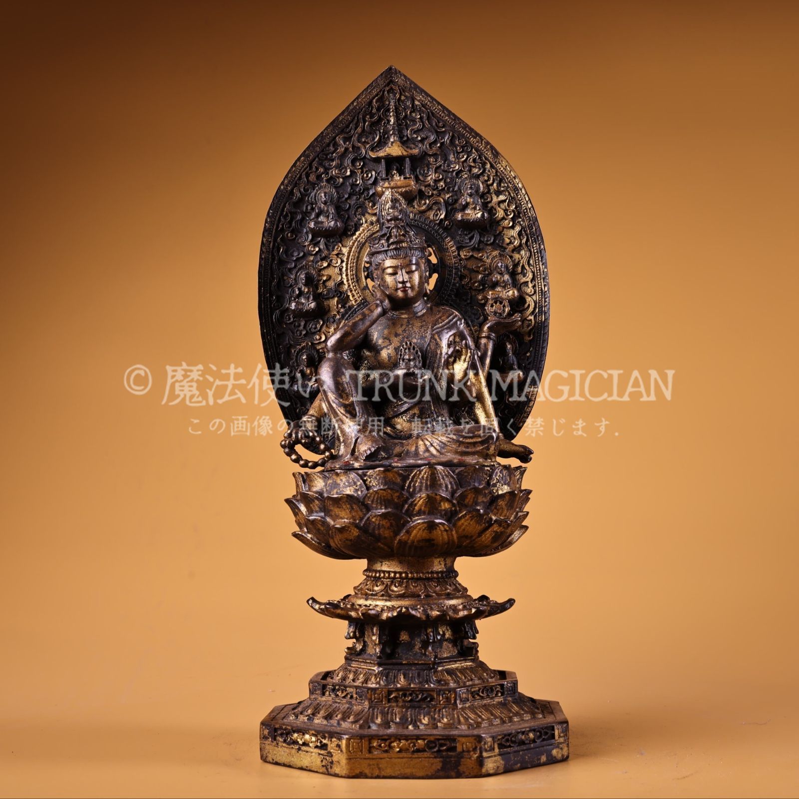 旧家蔵出し 銅製 泥金 六臂觀音像 仏像 仏教古美術 密宗密教 供養品 古