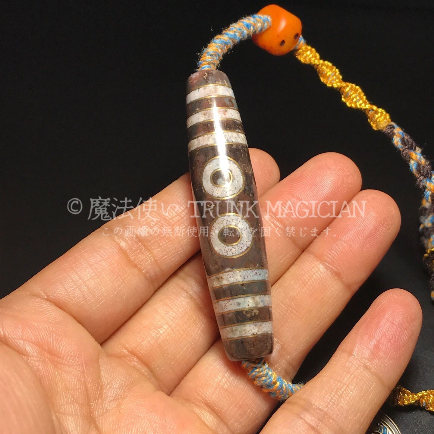 旧家蔵出し 瑪瑙細密彫 自然風化紋 銀絲嵌 五眼天珠鎖骨ネックレス本