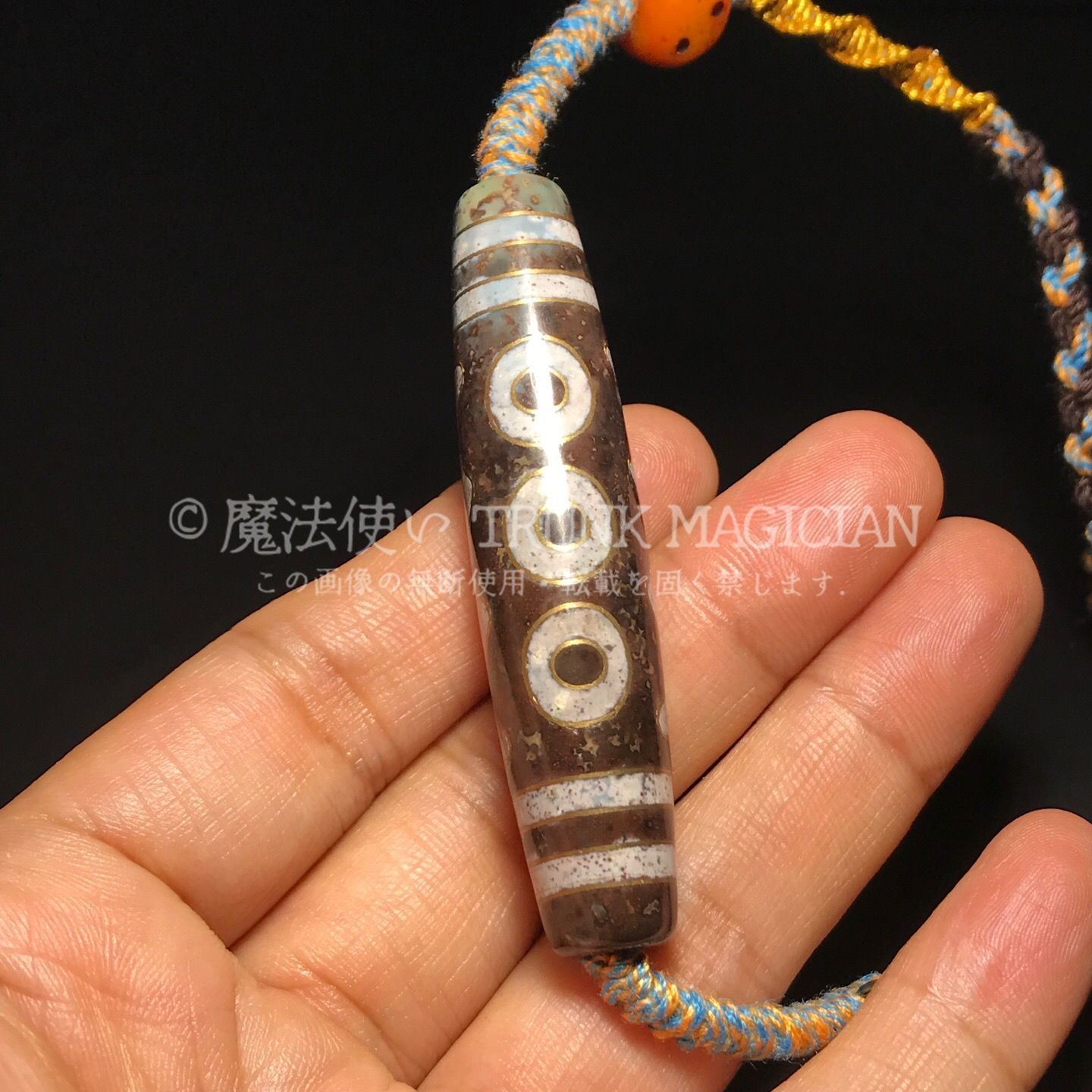 旧家蔵出し 瑪瑙細密彫 自然風化紋 銀絲嵌 五眼天珠鎖骨ネックレス本