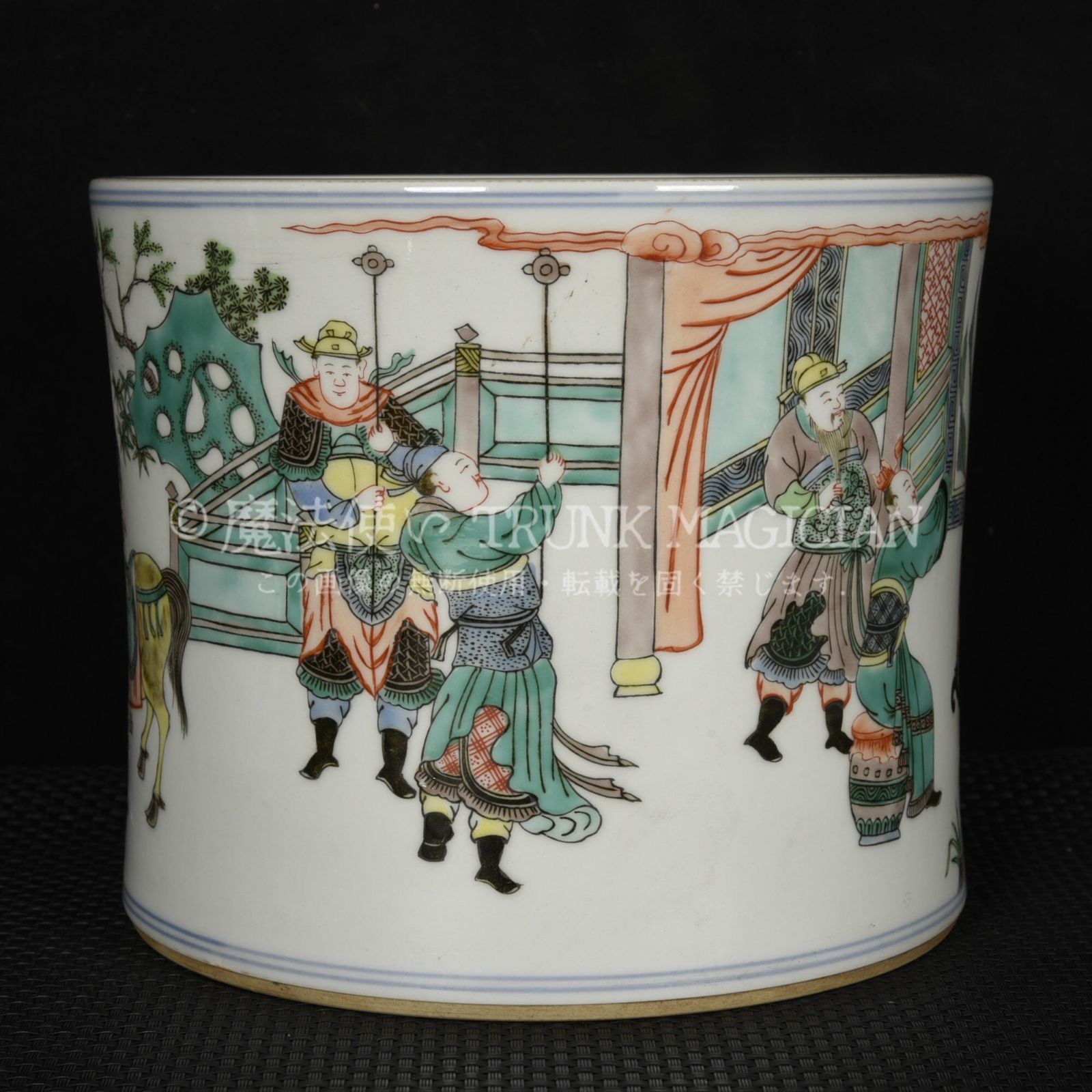 旧家蔵出し 大清康熙年製 五彩 人物故事紋 筆筒 古陶瓷器 陶芸 造型