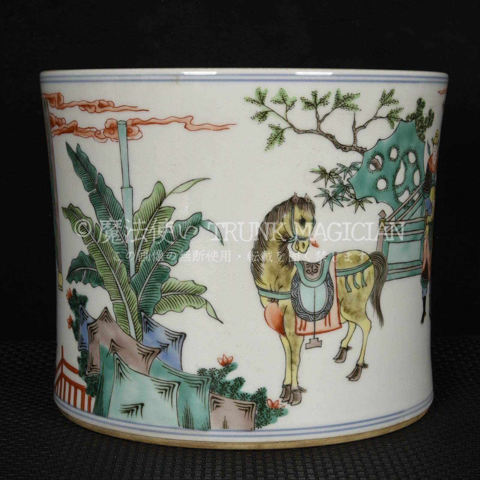 旧家蔵出し 大清康熙年製 五彩 人物故事紋 筆筒 古陶瓷器 陶芸 造型