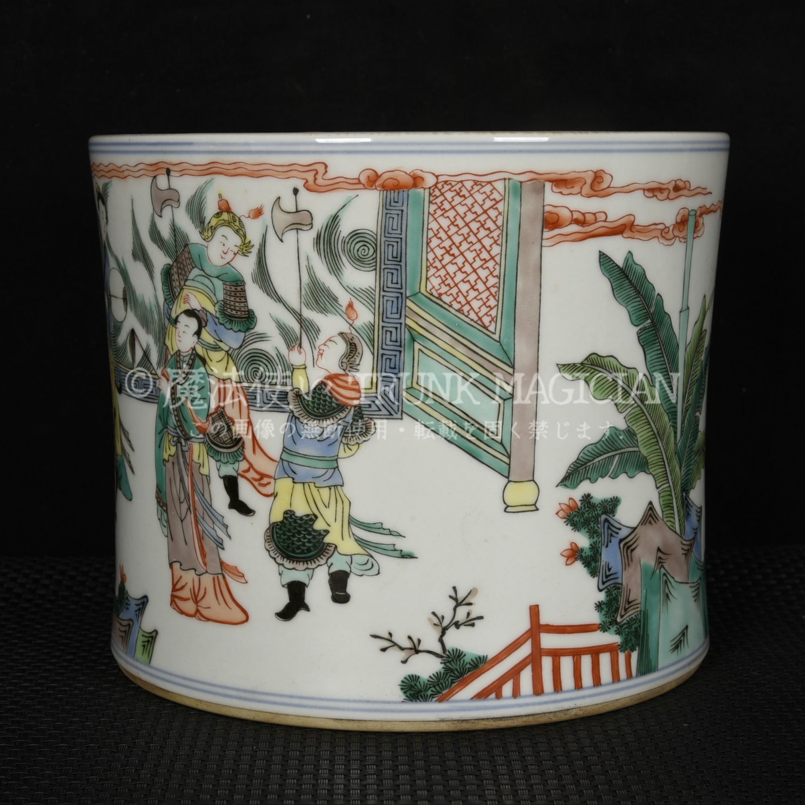 旧家蔵出し 大清康熙年製 五彩 人物故事紋 筆筒 古陶瓷器 陶芸 造型