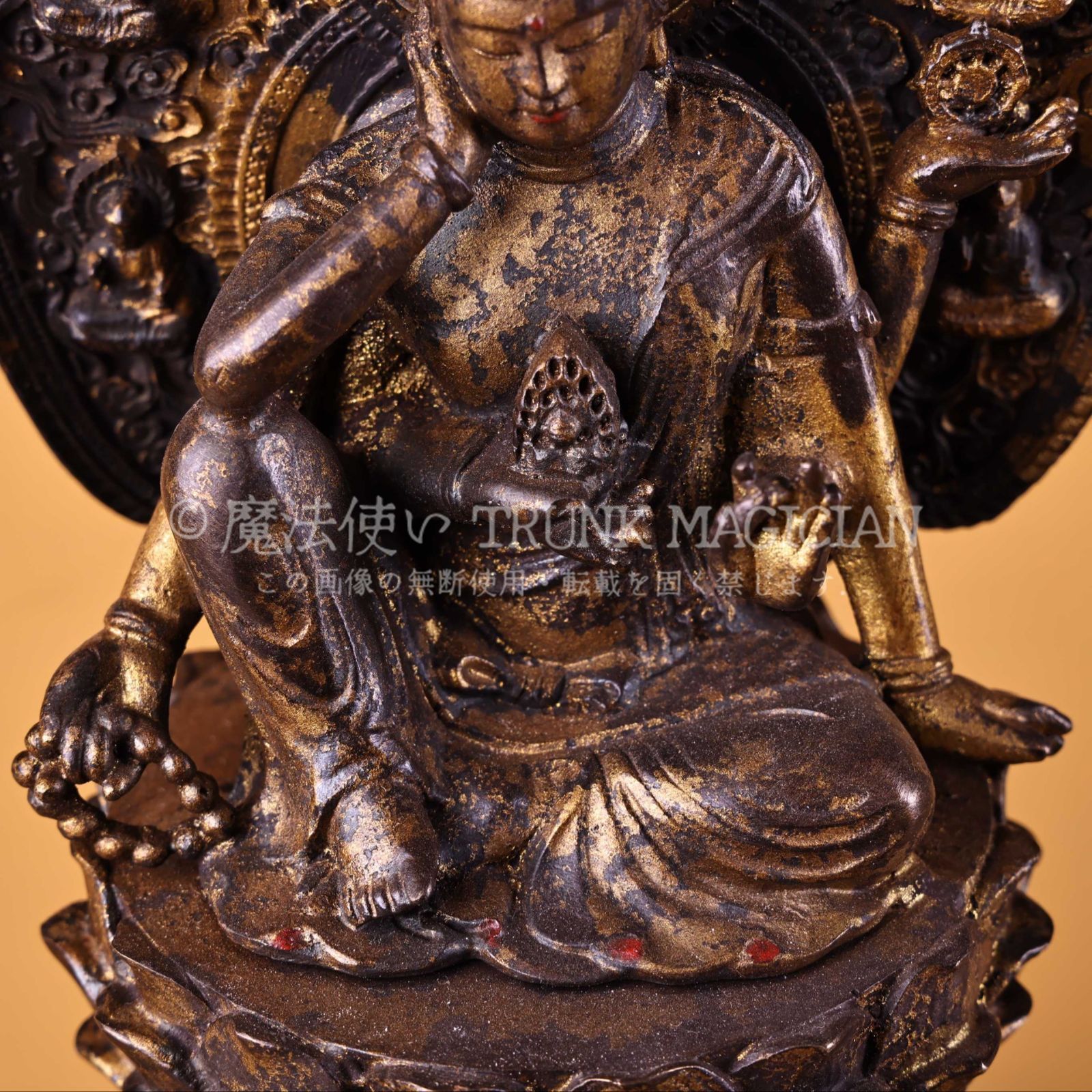 旧家蔵出し 銅製 泥金 六臂觀音像 仏像 仏教古美術 密宗密教 供養品 古