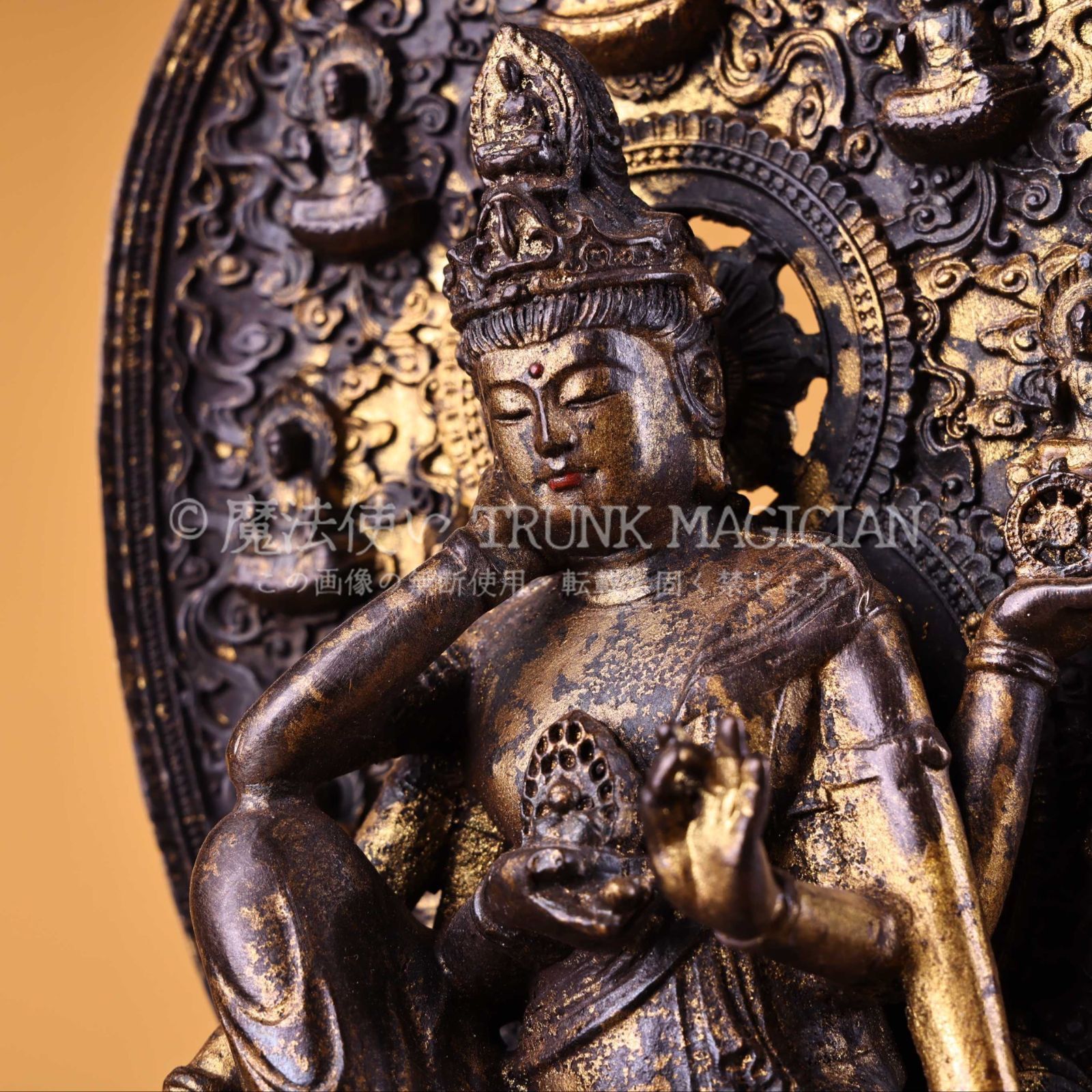 旧家蔵出し 銅製 泥金 六臂觀音像 仏像 仏教古美術 密宗密教 供養品 古
