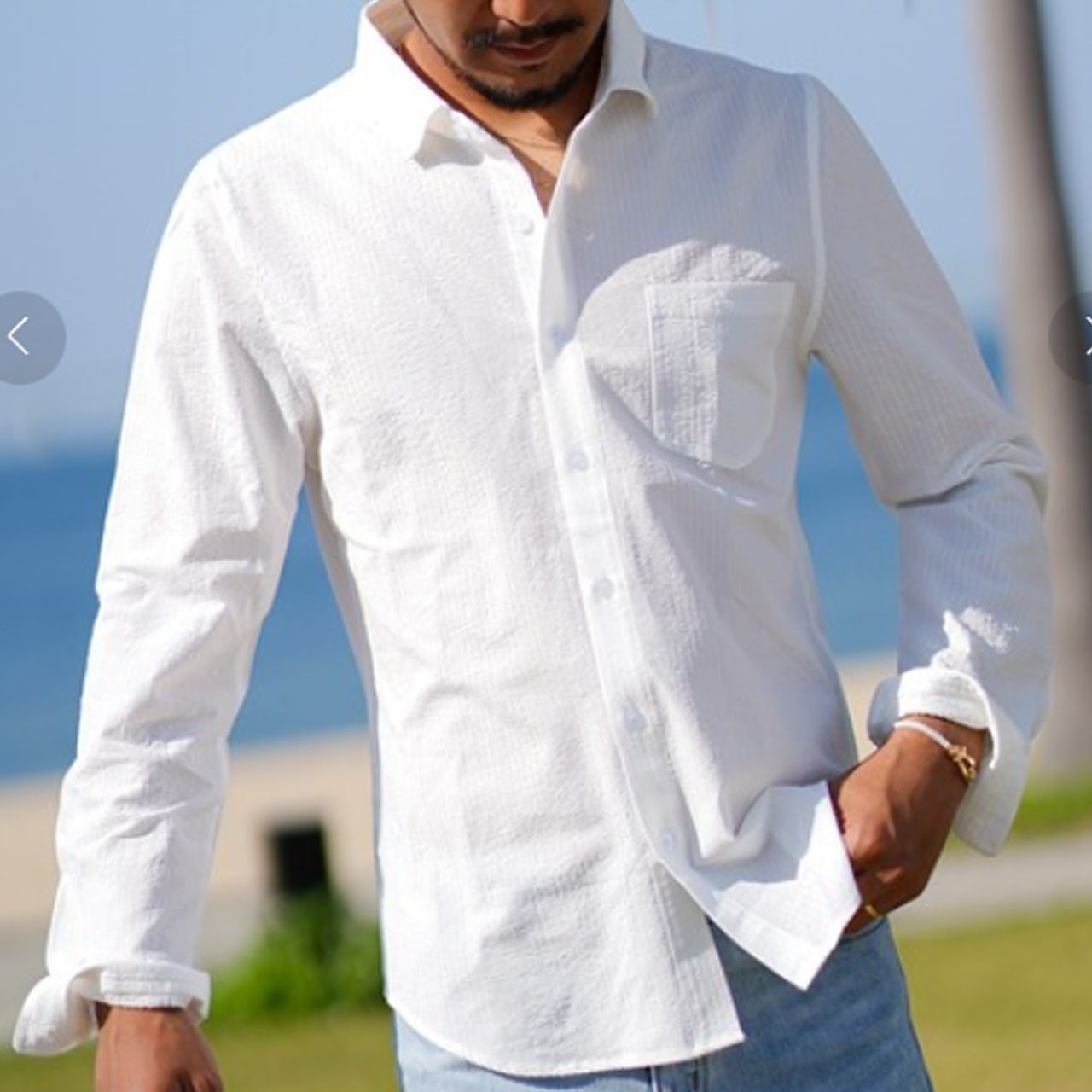 極美品】アダムスジャグラー シアサッカーシャツ RTEG 長袖 ホワイト