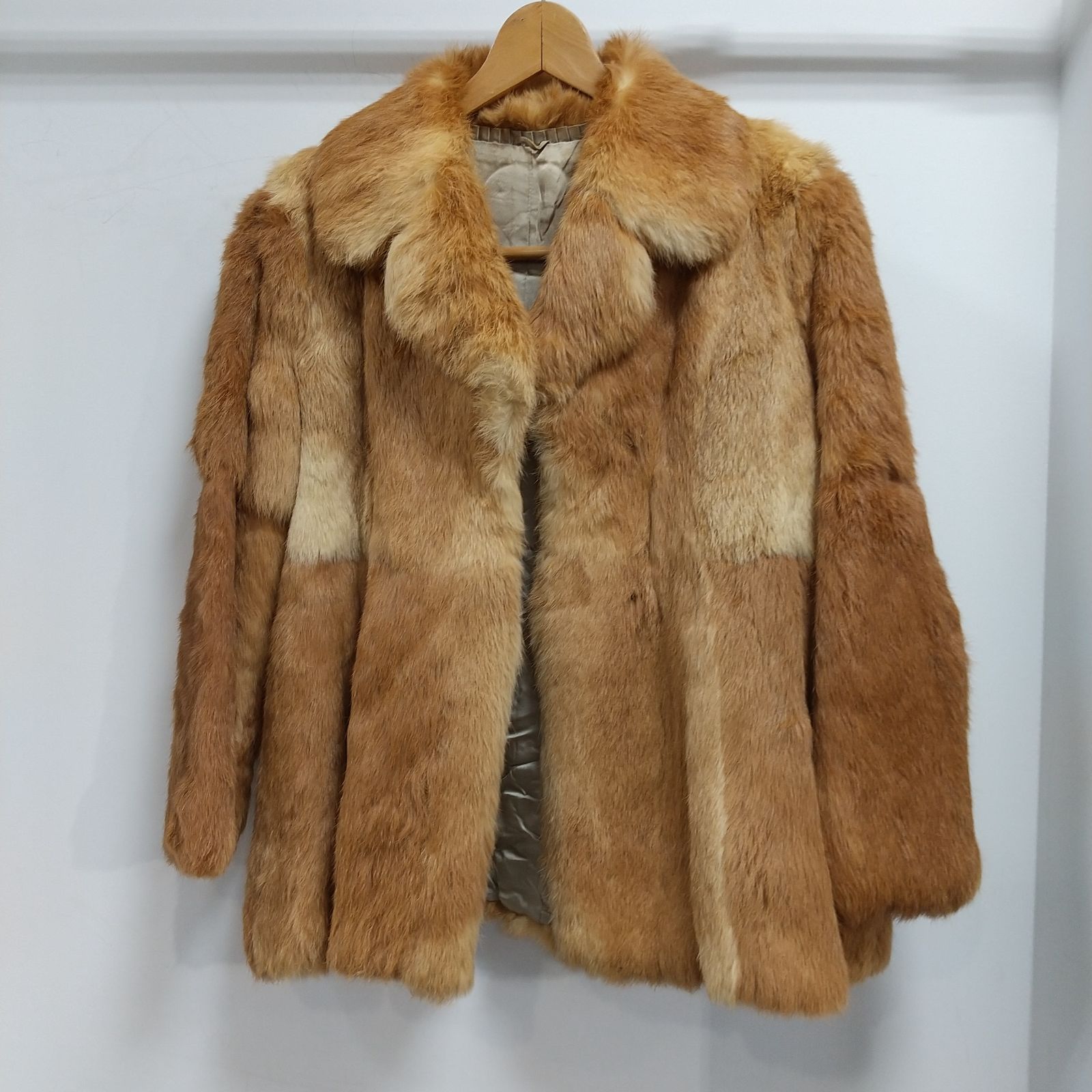 ks154◇ファーコート レディース Sサイズ相当 キャメル 前ホック2箇所