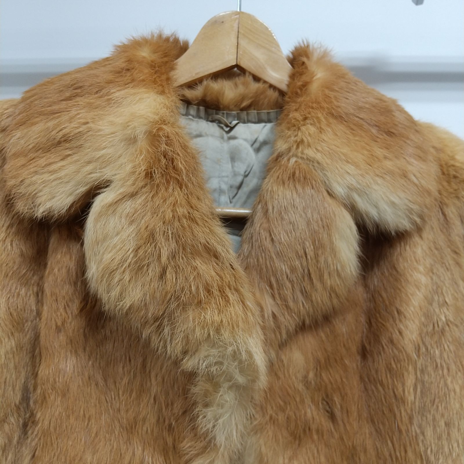 ks154◇ファーコート レディース Sサイズ相当 キャメル 前ホック2箇所