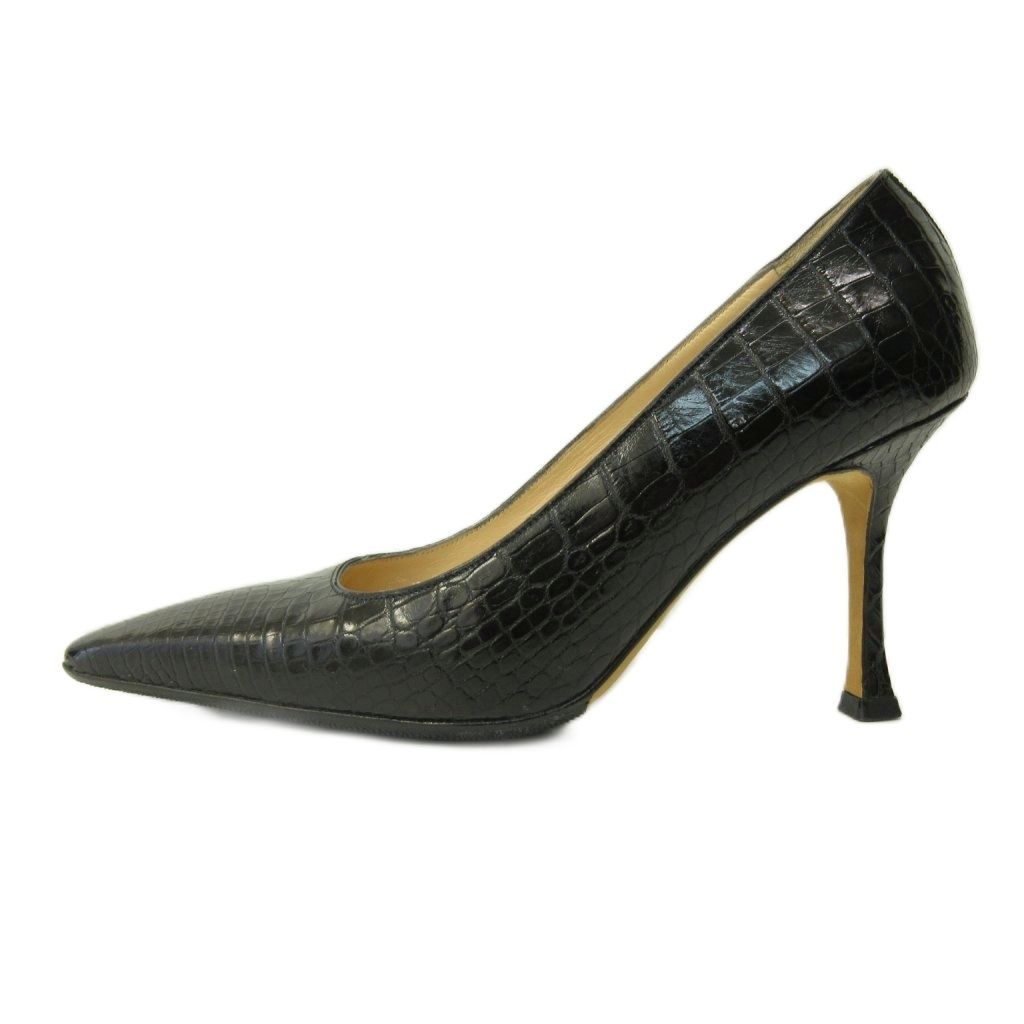 Manolo Blahnik ブラック レザー ハイヒール マノロブラニク MANOLO BLAHNIK パンプス シューズ ハイヒール 型押し