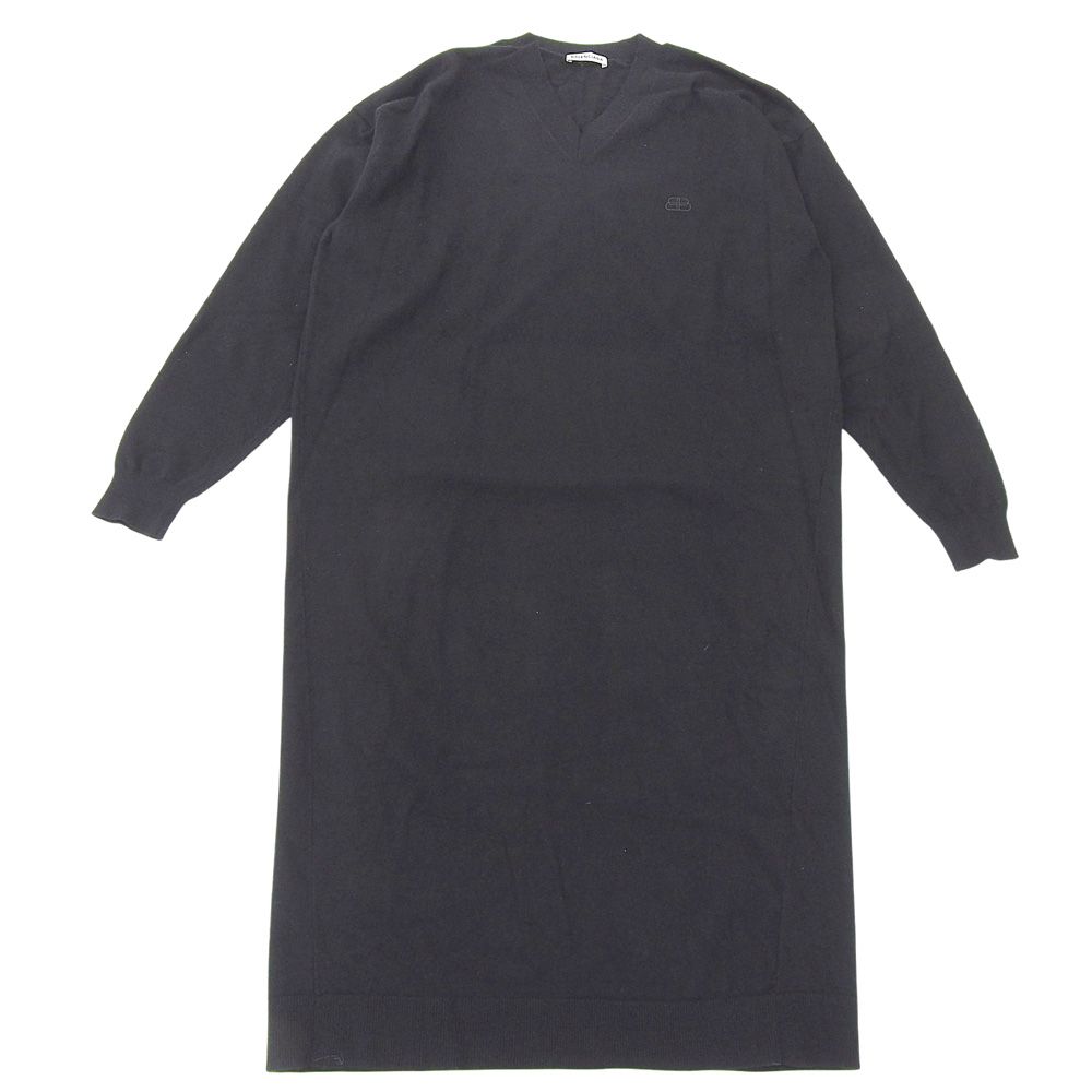 BALENCIAGA バレンシアガ ウールニット ワンピース38 BALENCIAGA バレンシアガ ウール BBロゴ刺しゅう Vネック ニット
