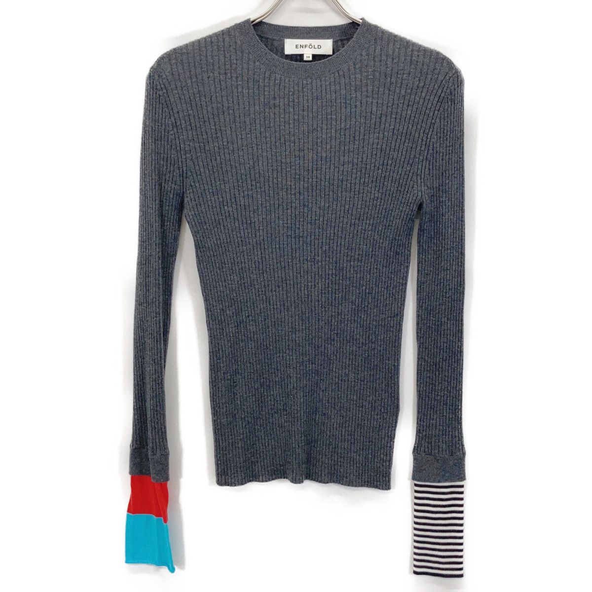 ENFOLD エンフォルド 25SS 300IS270-0671 ｸﾞﾚｰ ｳｰﾙ ﾊﾞｲｶﾗｰ×ﾎﾞｰﾀﾞｰｽﾘｰﾌﾞ