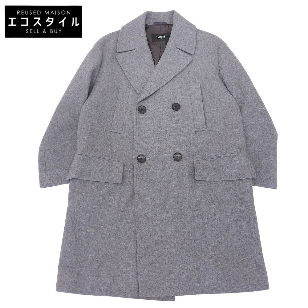 【美品】ヒューゴボス チェスターコート ストレッチ ロング 裏地赤 グレー 50 美品】ヒューゴボス チェスターコート ストレッチ ロング 裏地赤