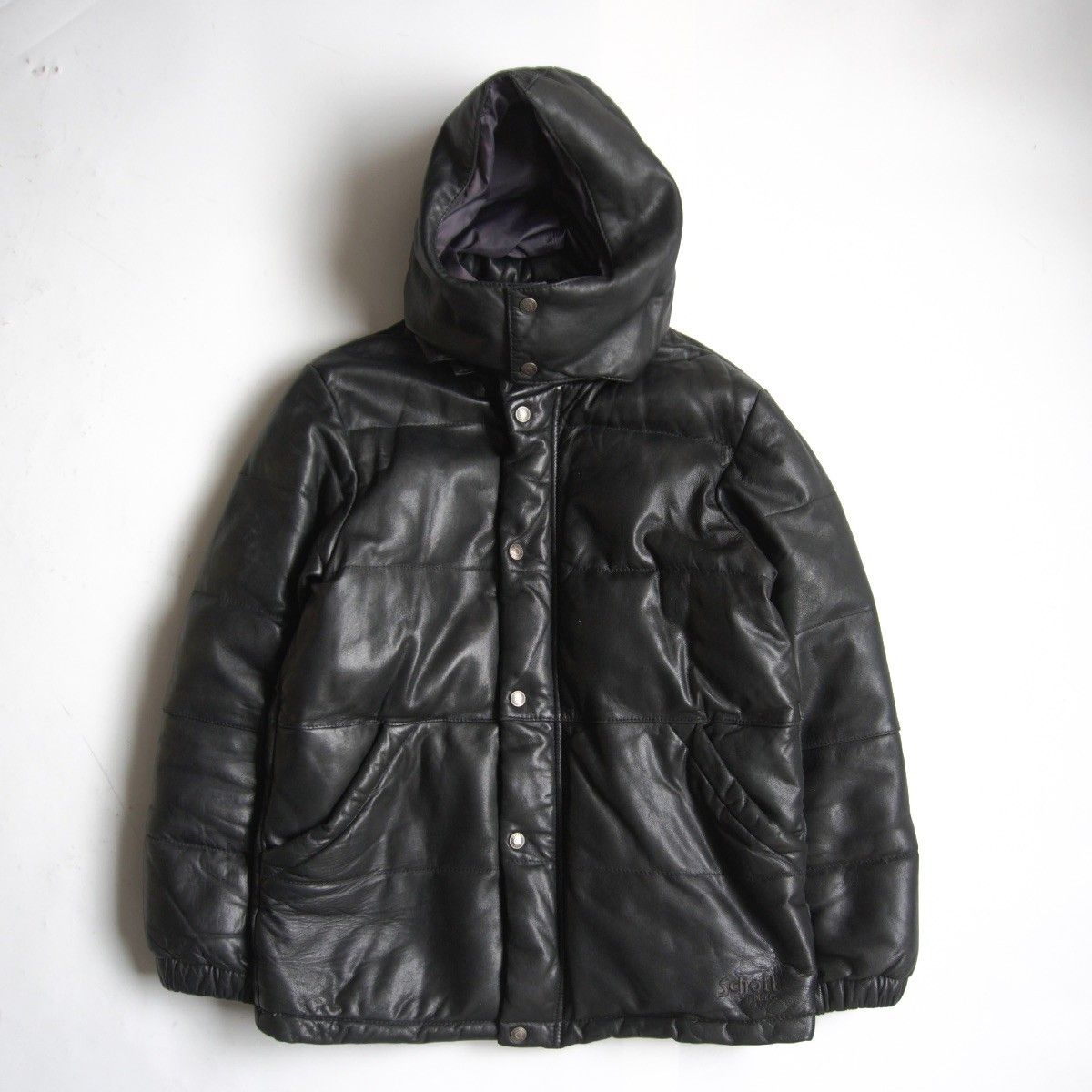 美品】SCHOTT【フード付き レザーダウンジャケット】M ブラック