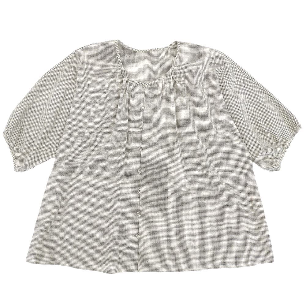 JURGEN LEHL ヨーガンレール コットン チェック ノーカラー シャツ