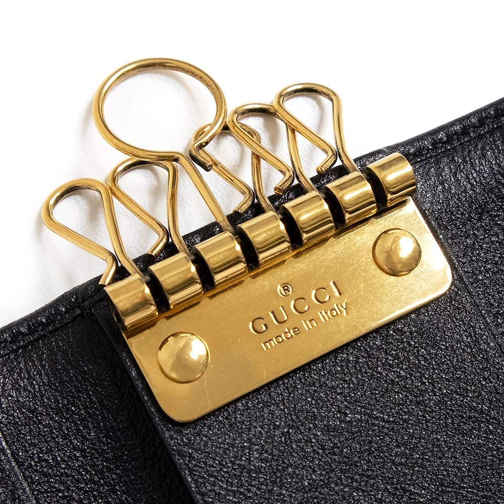 グッチ 658636 GGマーモント ダブルG バンブー レザー ブラック 6連