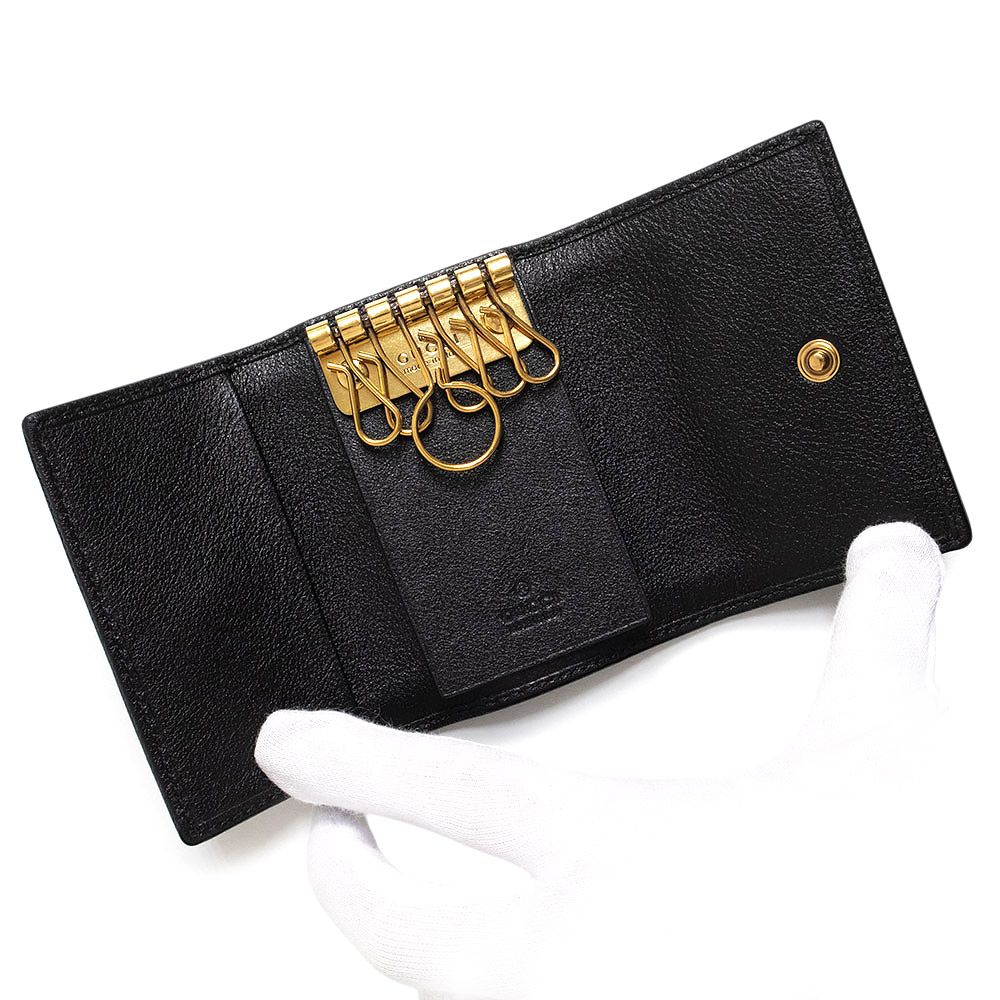 グッチ 658636 GGマーモント ダブルG バンブー レザー ブラック 6連