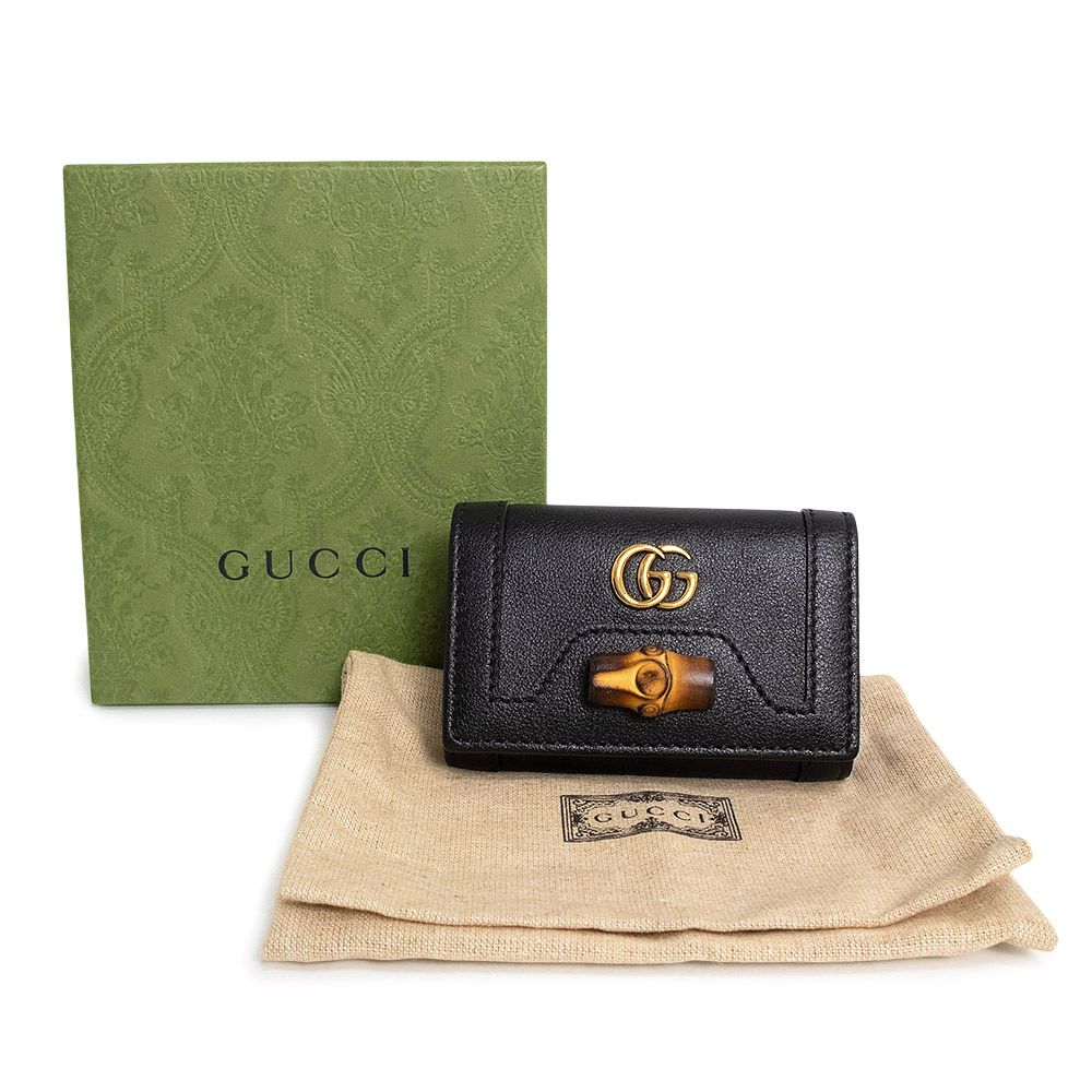 グッチ 658636 GGマーモント ダブルG バンブー レザー ブラック 6連