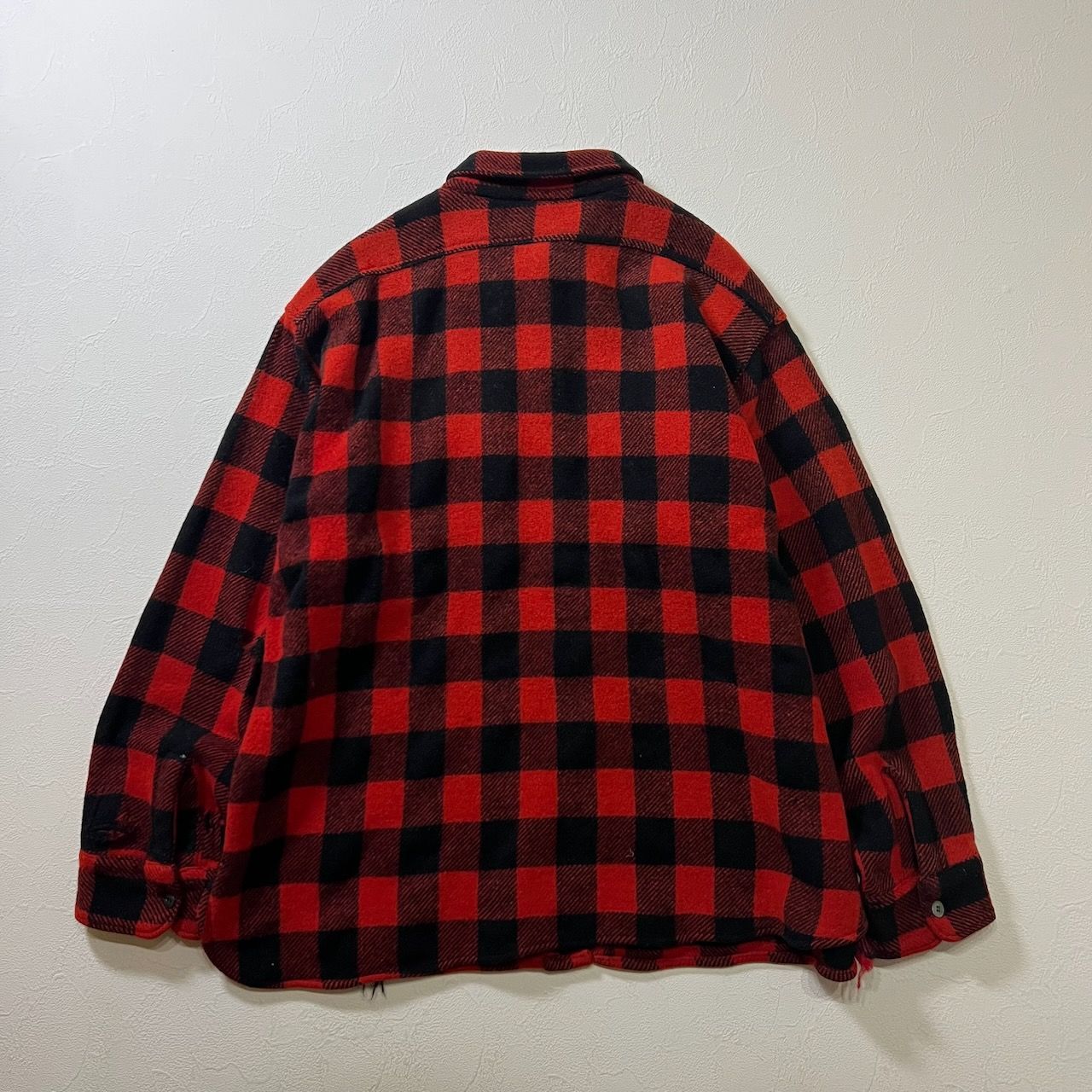 50s ボードシャツ 赤黒バッファローチェック 50s~60s BRENT ボロ ウール マチ付き フラップポケット バッファロー