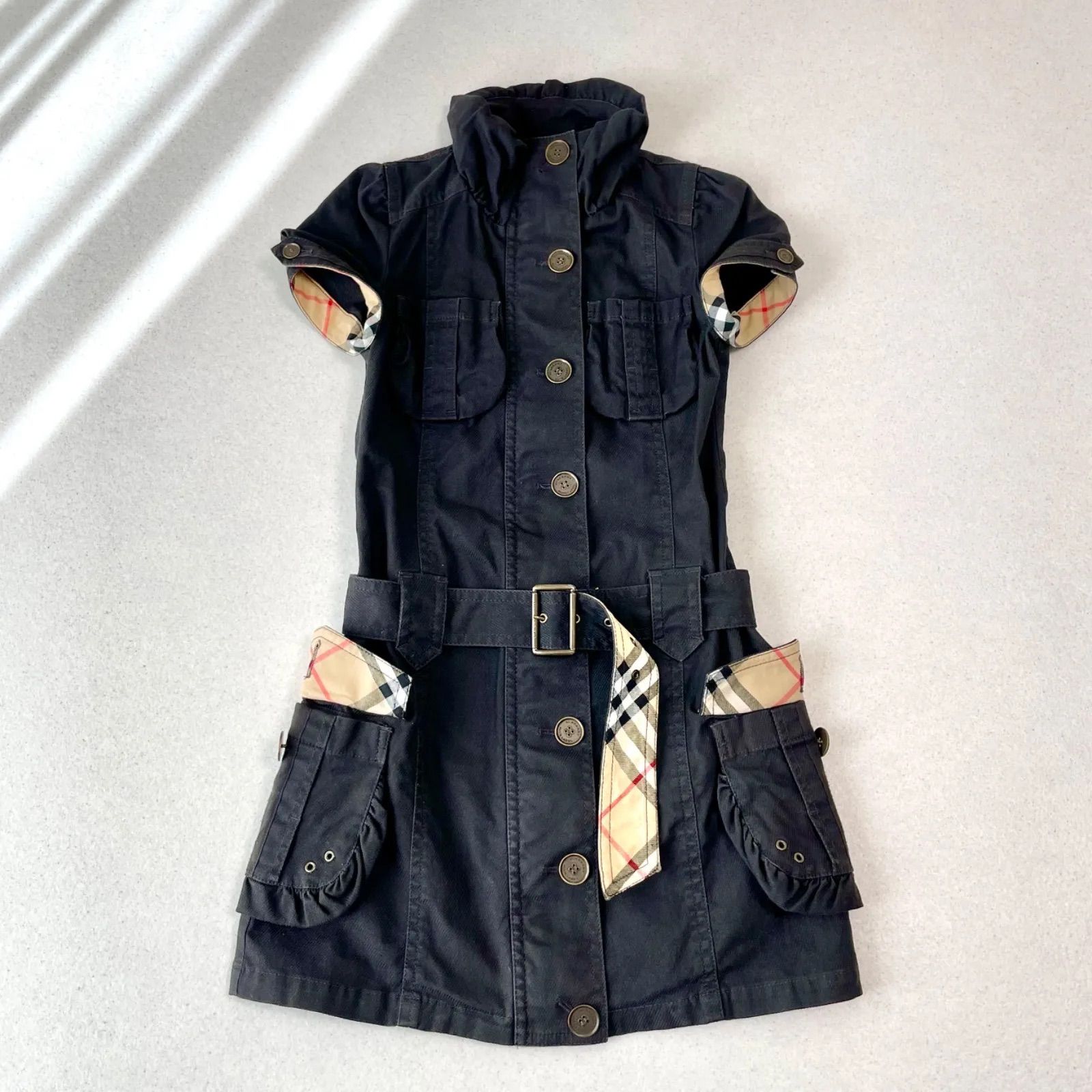 美品✨バーバリーブルーレーベル ノバチェック ダブルレザーベルト ミニワンピース BURBERRY BLUE LABEL バーバリーブルーレーベル ノバチェック