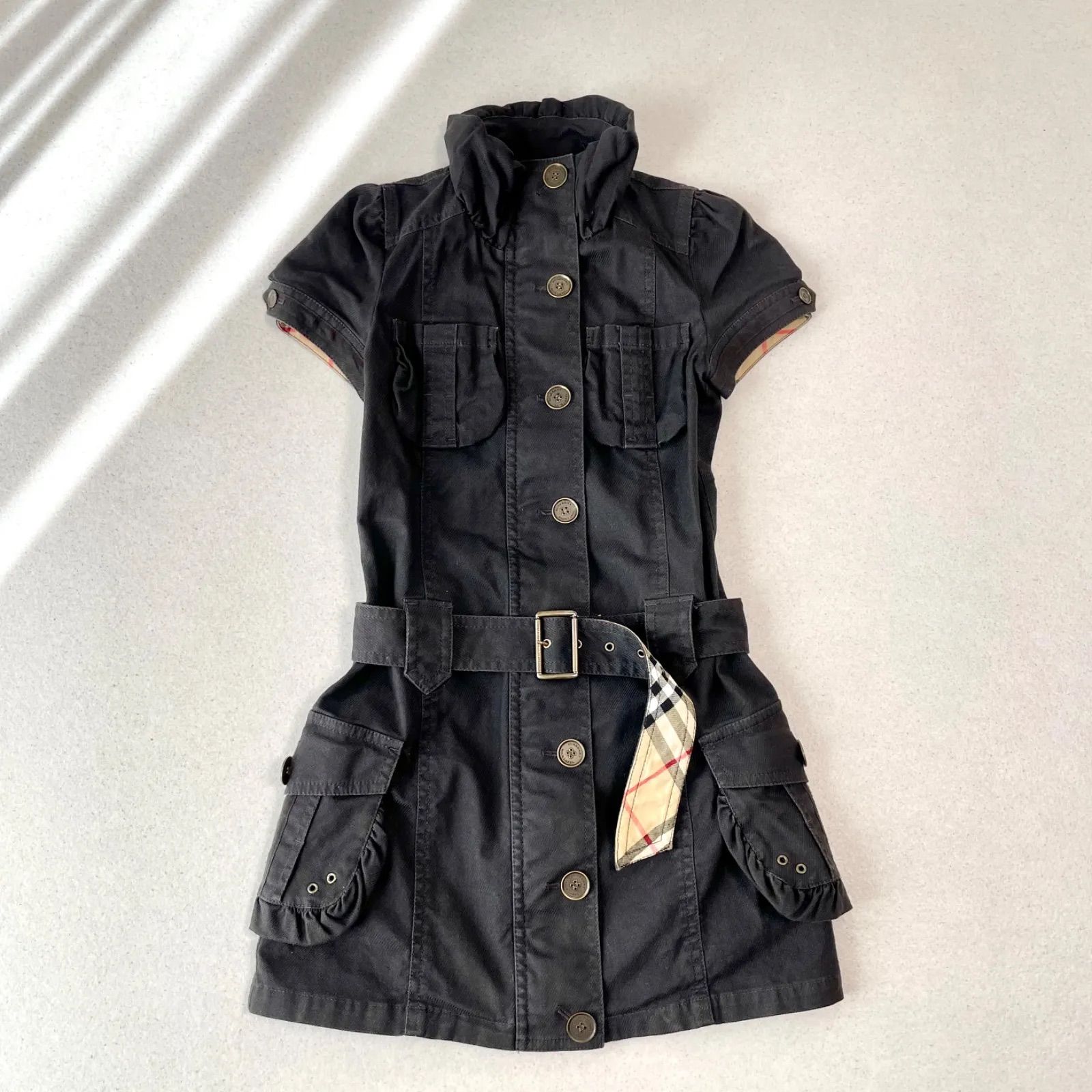 Y2K♡ バーバリーブルーレーベル ミニ ワンピース ホースロゴ チェック 黒 BURBERRY BLUE LABEL バーバリーブルーレーベル ノバチェック