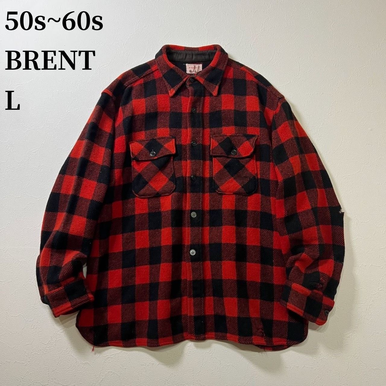 50s~60s BRENT ボロ ウール マチ付き フラップポケット バッファロー 