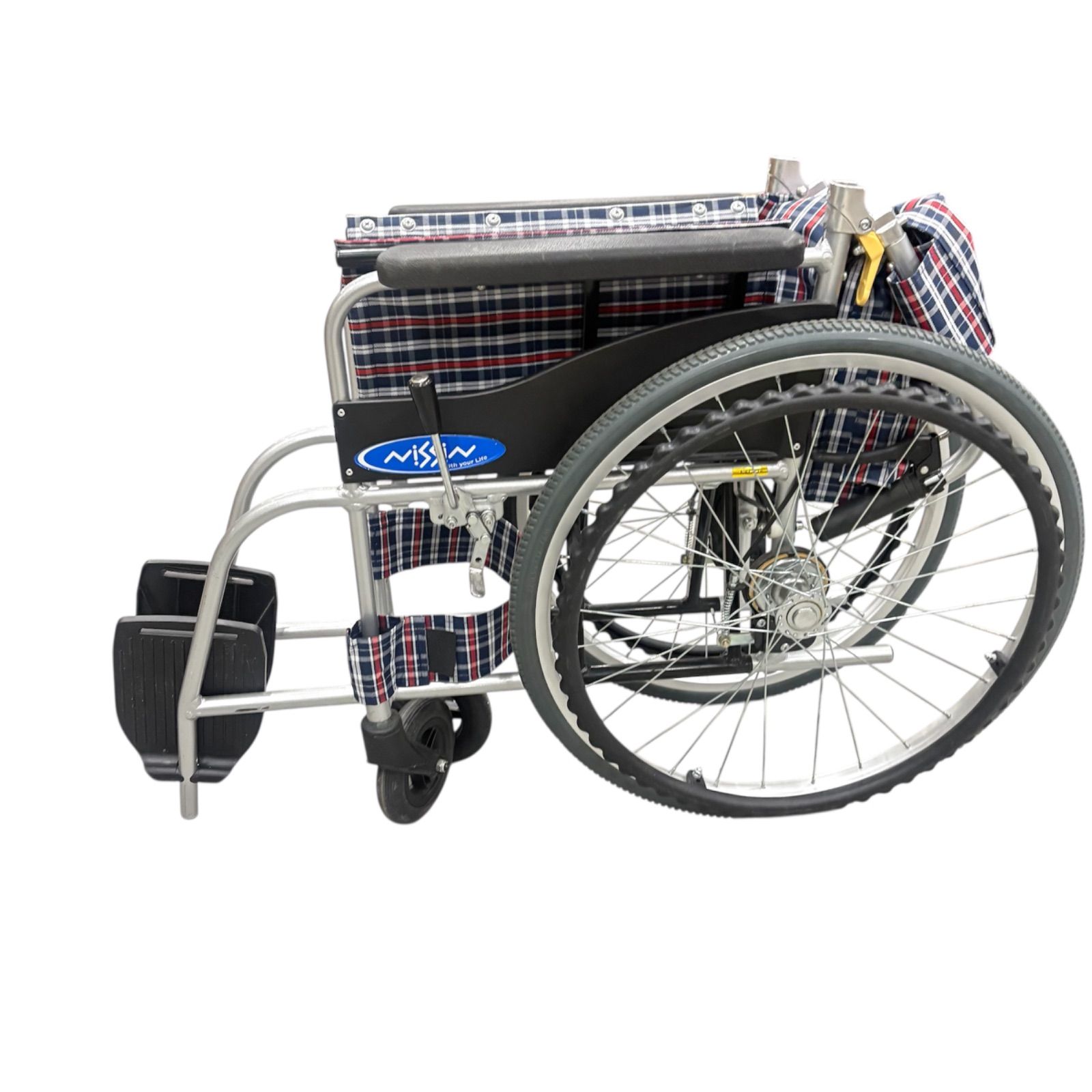 □日進医療器 自走用車椅子 NEO-1 チェック柄 折りたたみ式 介助