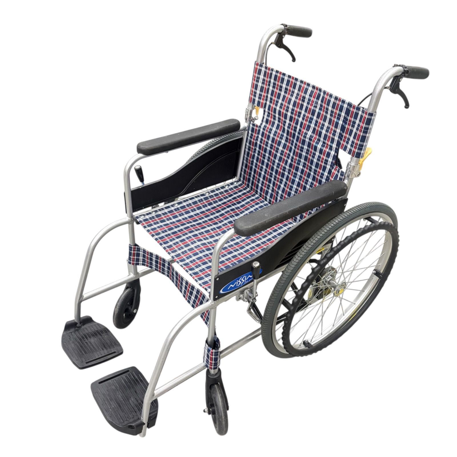 □日進医療器 自走用車椅子 NEO-1 チェック柄 折りたたみ式 介助