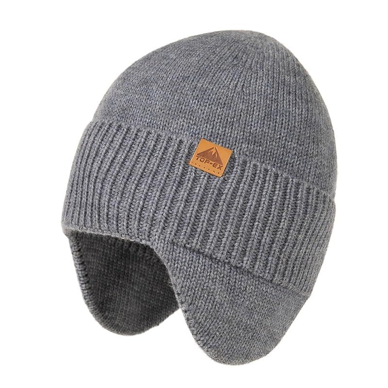 [TOP-EX] 大きいサイズ メンズ 耳当て付き ニット帽 メリノウール 帽子 ニットキャップ スキー帽子 スノボ帽子 小顔効果 防寒 秋 冬 自転車 散歩 スキー レディース (M/Lサイズ ライトグレー) 0