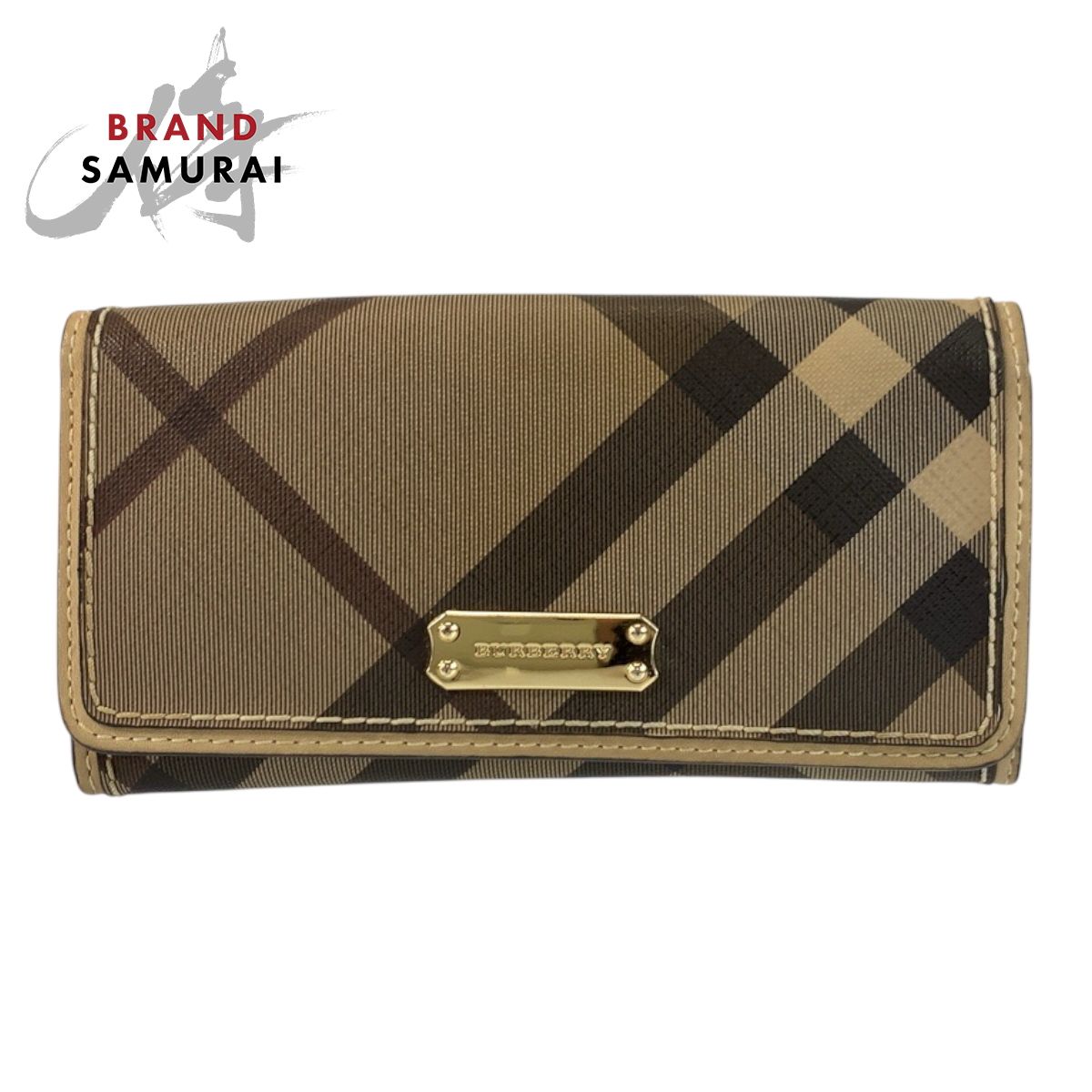 BURBERRY バーバリー チェック柄 ベージュ ブラウン ゴールド金具 PVC
