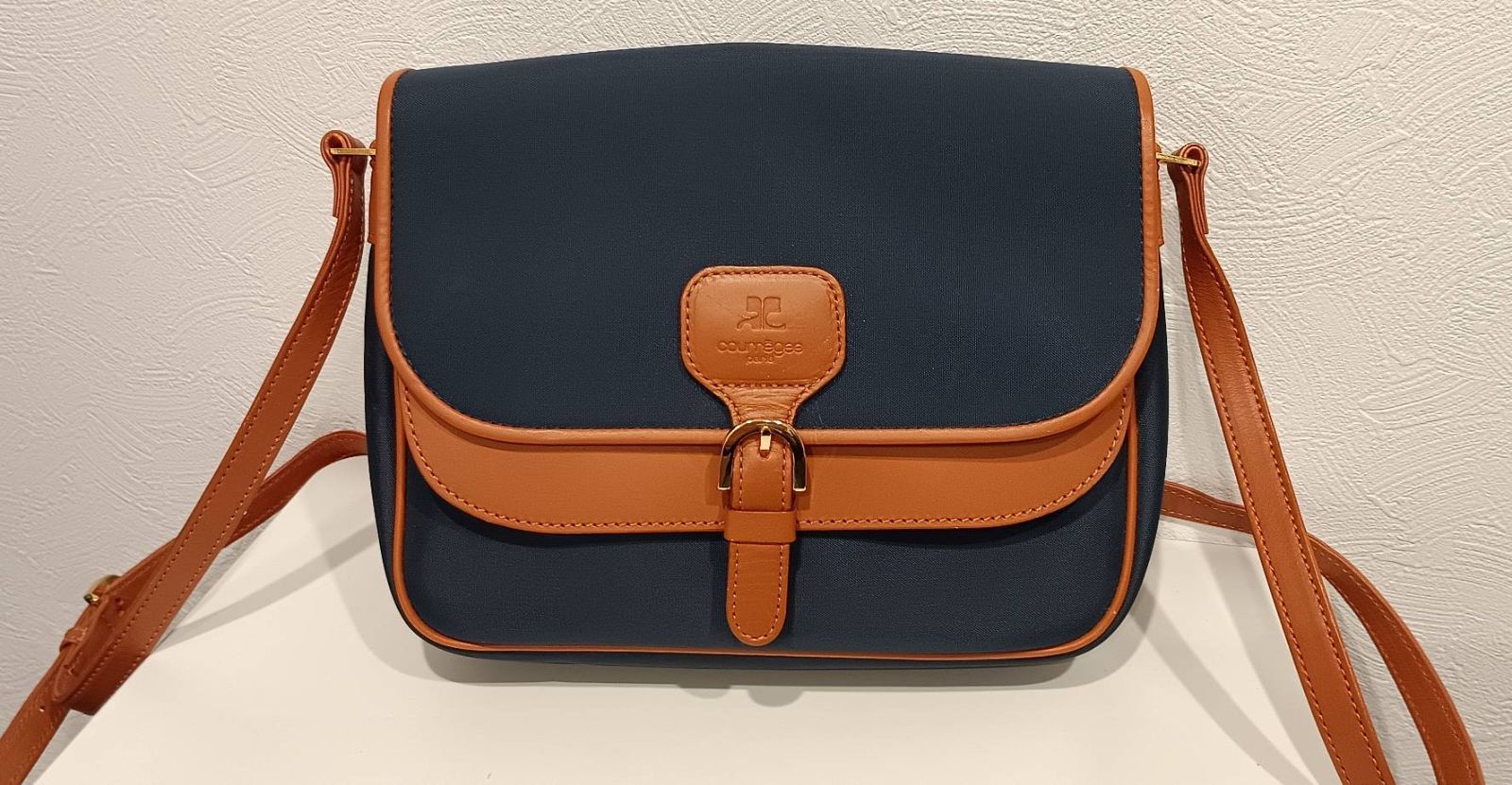 極美品】クレージュ ショルダーバッグ ベタつき無 紺 茶 ヴィンテージ