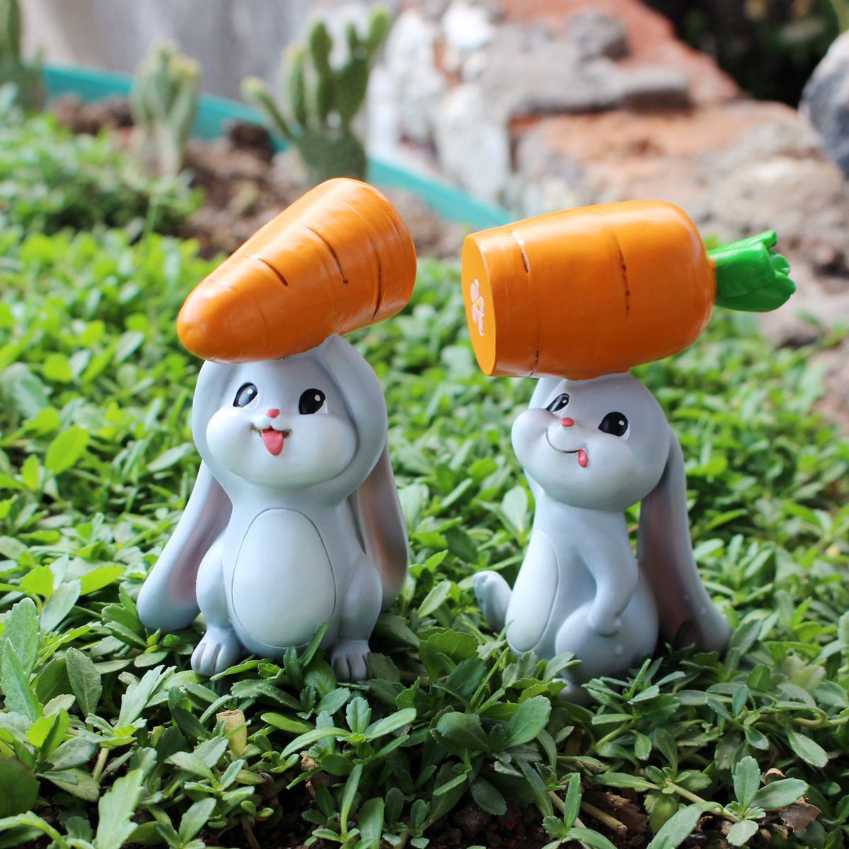 新品未使用 新品 人参を担ぐウサギ 2 点セット リアル動物ウサギ