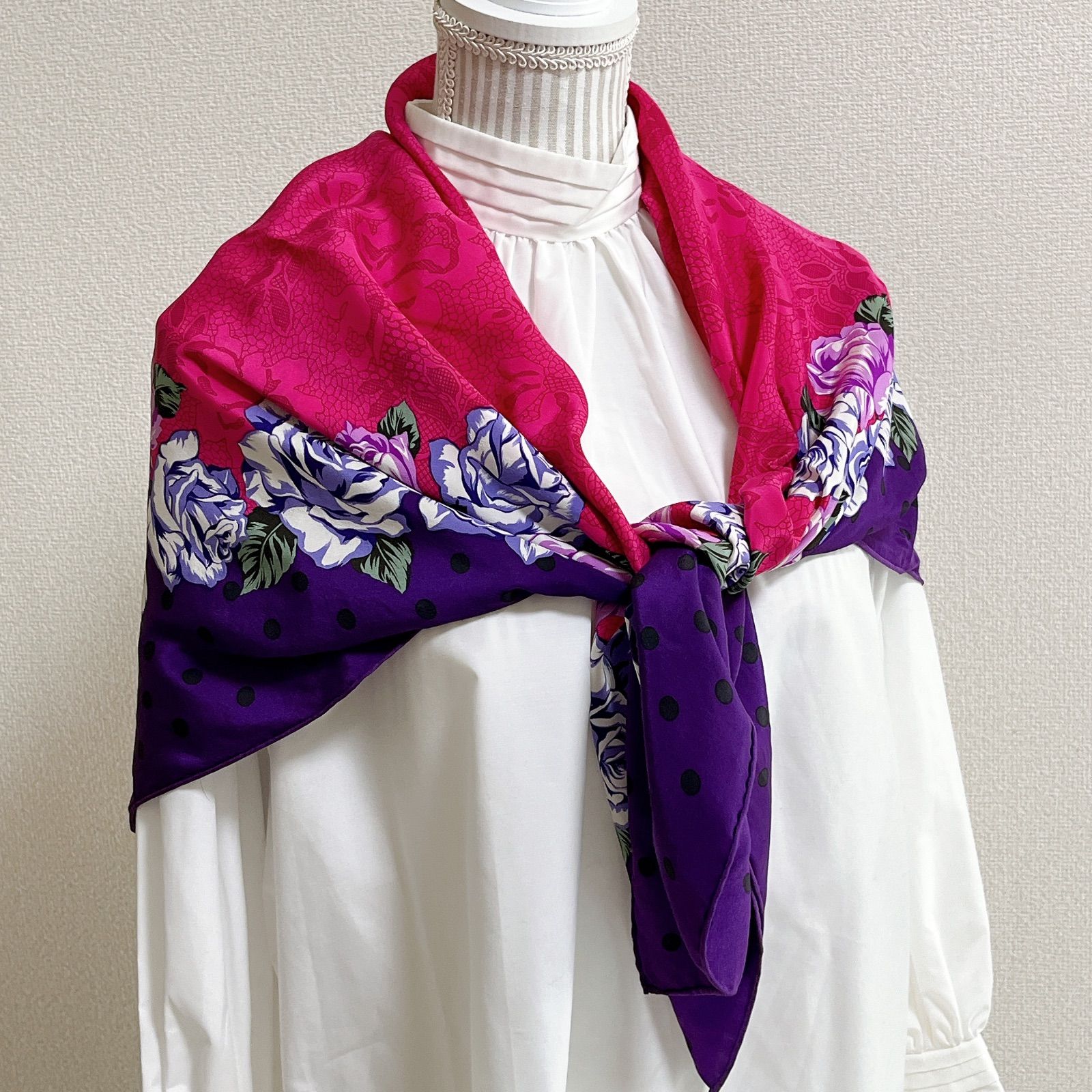 華やか美品✨Christian Dior クリスチャンディオール 大判スカーフ 花