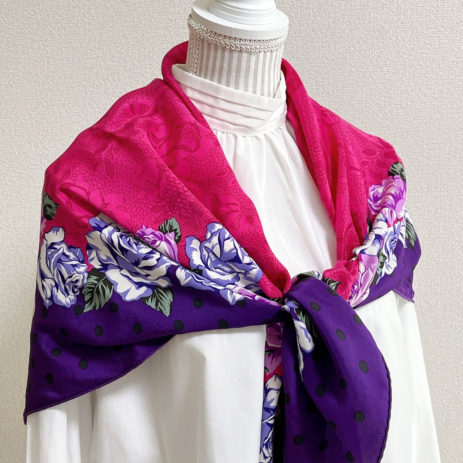 華やか美品✨Christian Dior クリスチャンディオール 大判スカーフ 花