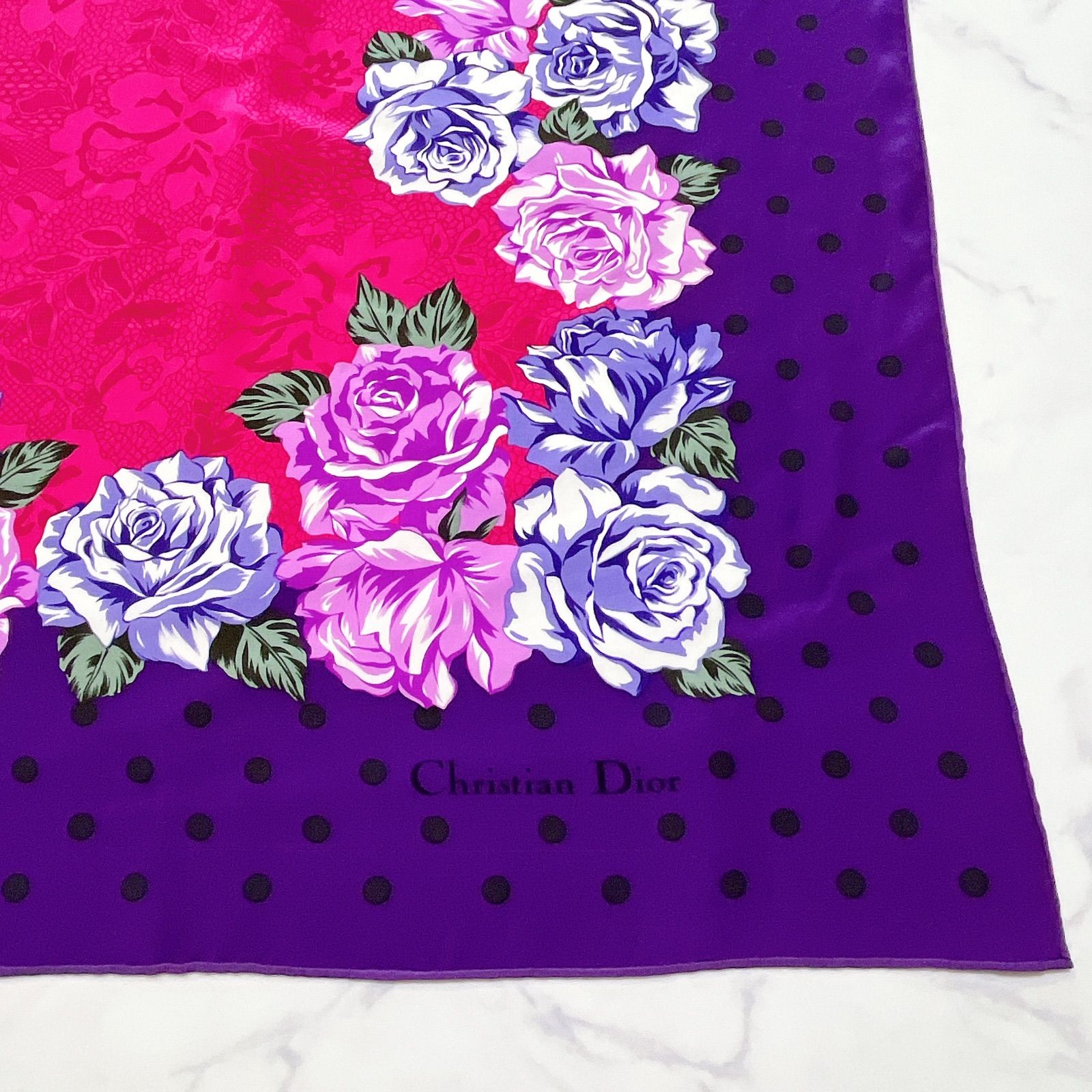 華やか美品✨Christian Dior クリスチャンディオール 大判スカーフ 花