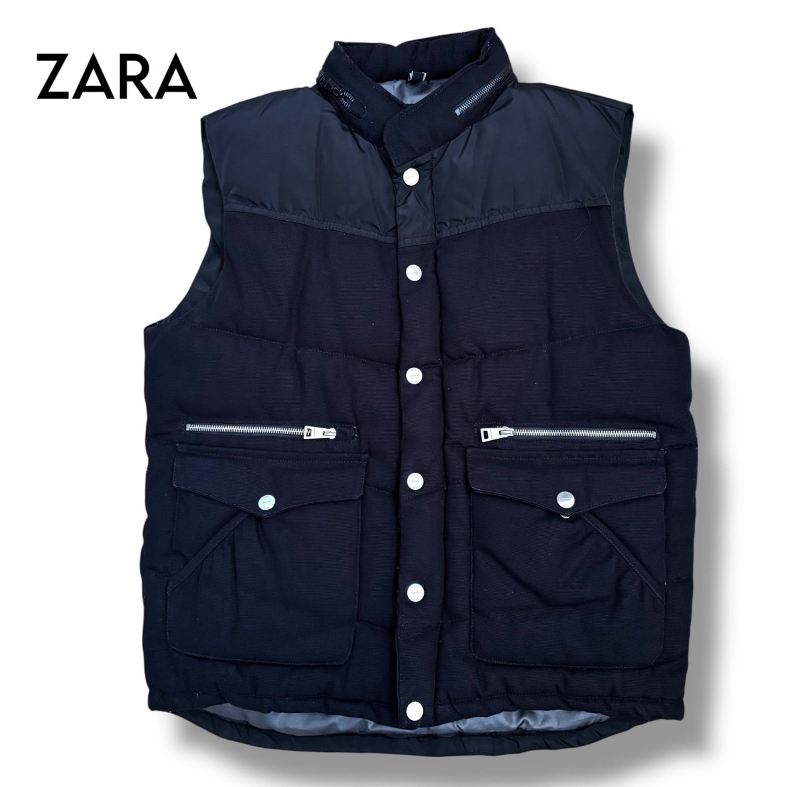 ZARA MAN DENIM】異素材切替 中綿デニムベスト L - メルカリ